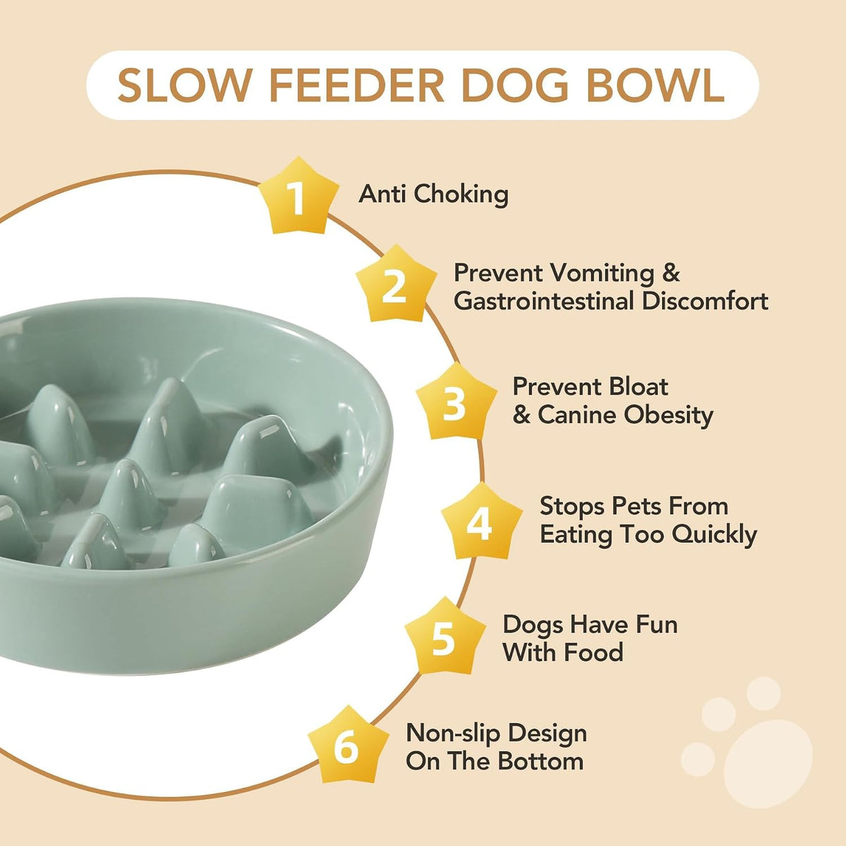 Havniva Ceramic Slow Feeder Dog Bowls, 7.3 in Slow Feeder for Small Breed