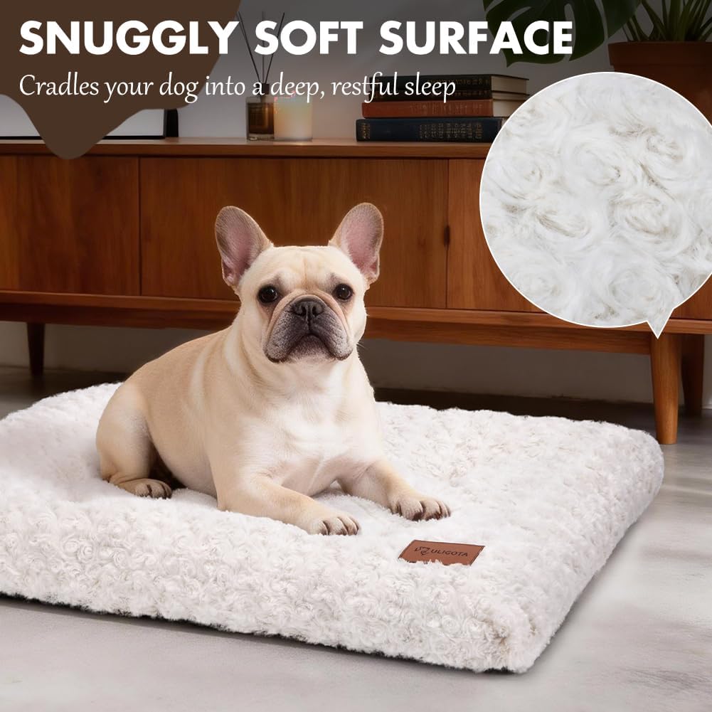 Dog Bed Crate Pad - Rosette Pattern White Velvet Pet Bed Anti-Slip Comfy Kennel Pad for Crates Rosette White S