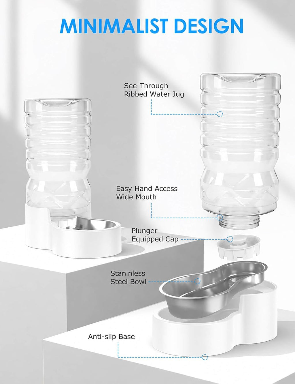 Heouvo 2.1 Gal Gravity Dog Water Dispenser, Wide-Mouth, No Filter, White