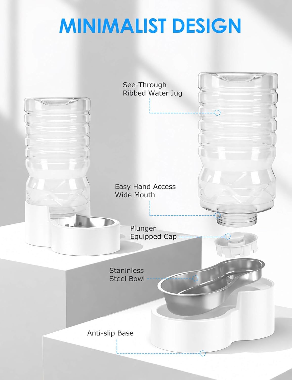 Heouvo 2.1 Gal Gravity Dog Water Dispenser, Wide-Mouth, No Filter, White
