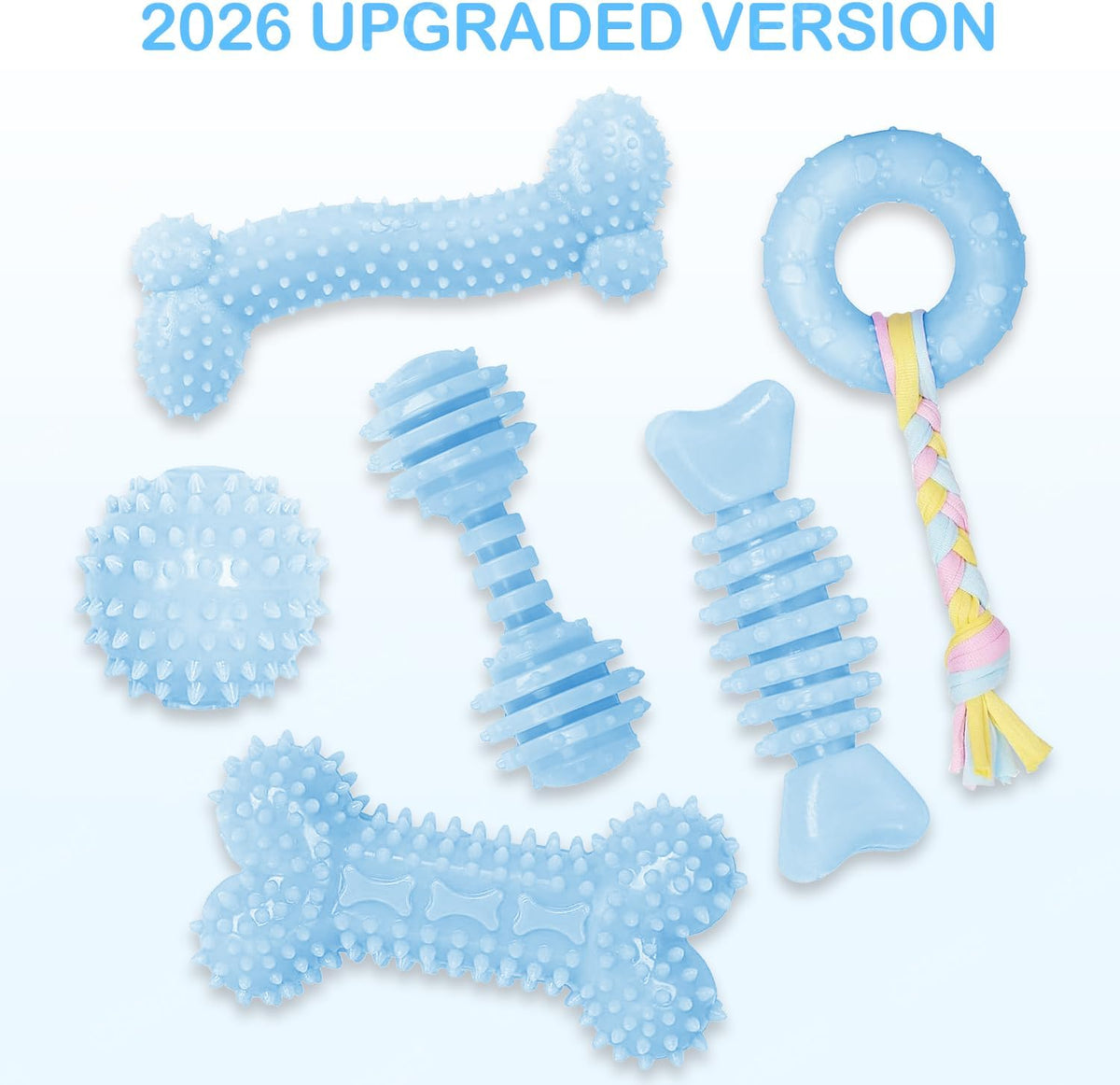 Puppy Toys, 6 Pack Dog Chew Toys for Puppy, Cute Blue Small Dog Toys, Teething Toys for Puppies, Soft Durable Interactive Chew Toy for Small Dogs