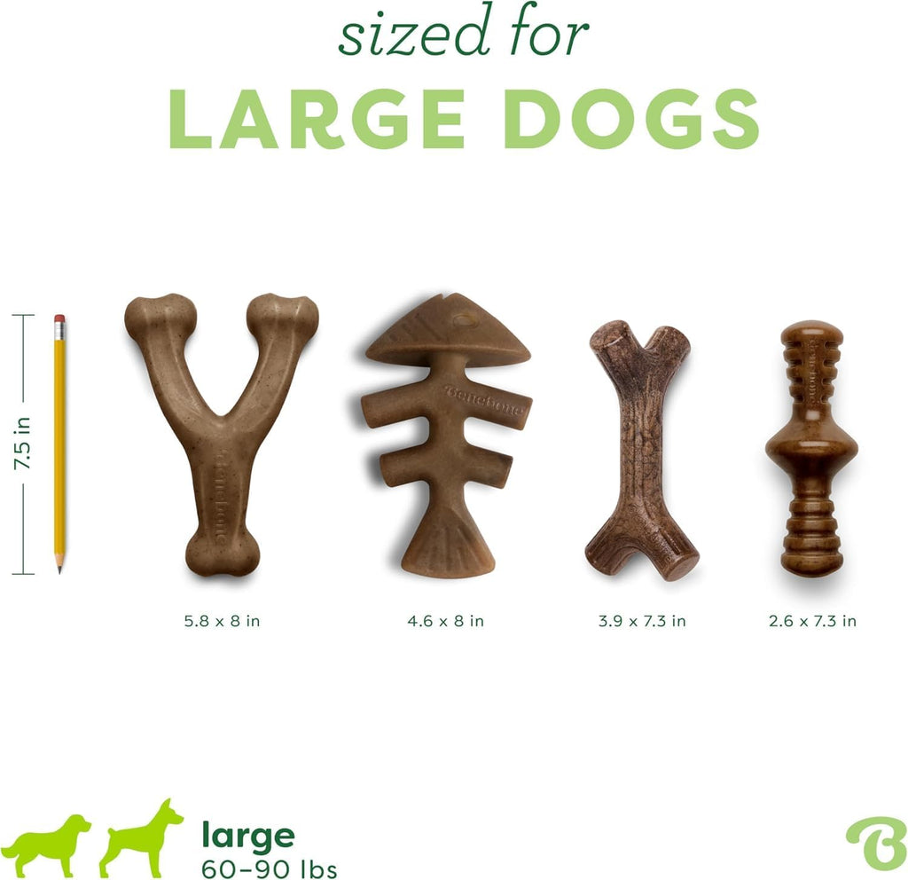 Benebone Large 4-Pack Dog Toys for Aggressive Chewers – Under 90 lbs | Durable, Multipack, Super Chewer, Made in USA, Dog Bones, Long-Lasting, A Size for Every Dog, Keeps Them Busy