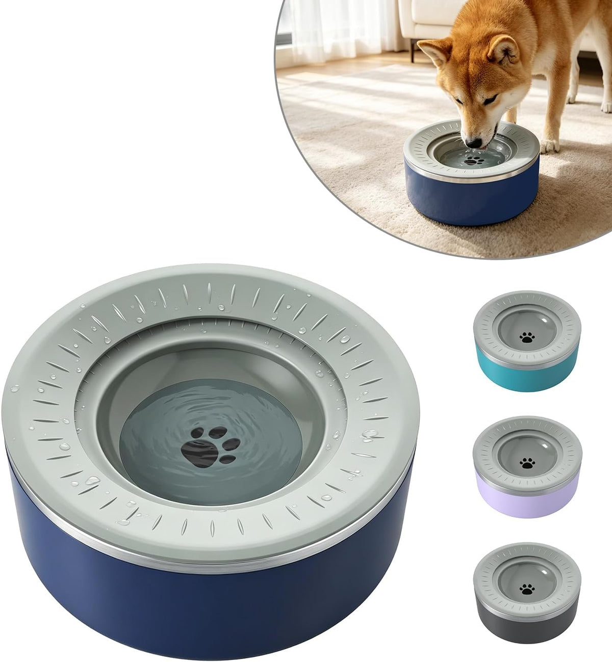 Stainless Steel Dog Water Bowls, No Spill Water Bowls for Dogs, Blue