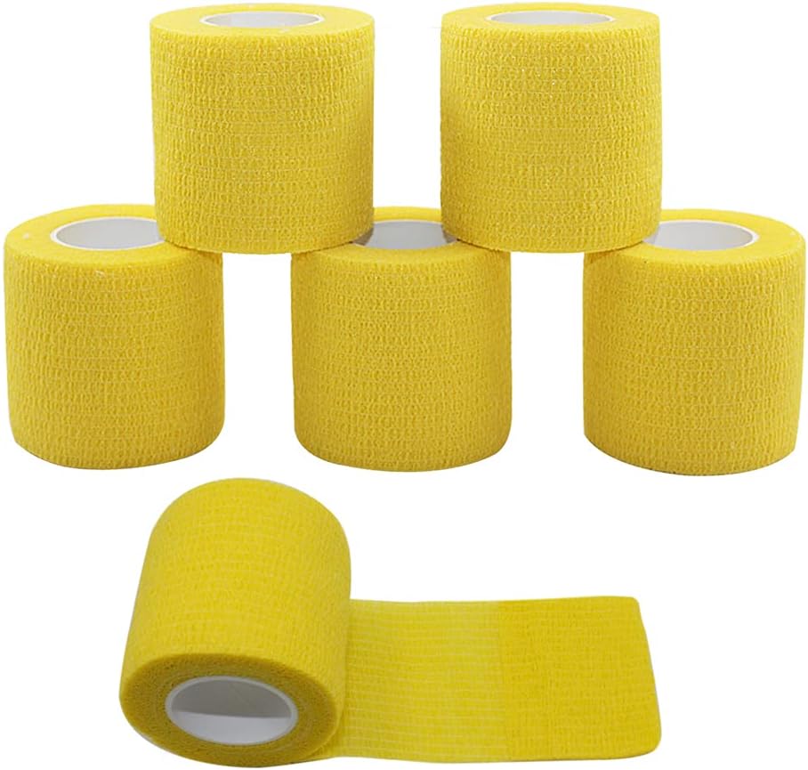 [6 Pack-2"x5Yards]MINGYUE Self Adhesive Bandage Wrap,Athletic Tape,Sports Tape,Wrist and Ankle Wrap Tape,Cohesive Bandage for vet tape(Yello)