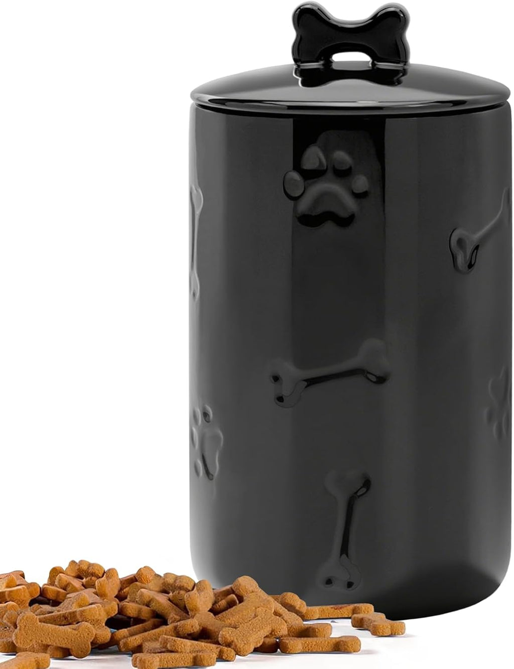Dog Treat Container Airtight - 9"x5" Ceramic Big Treats Jar with Lid(Black)