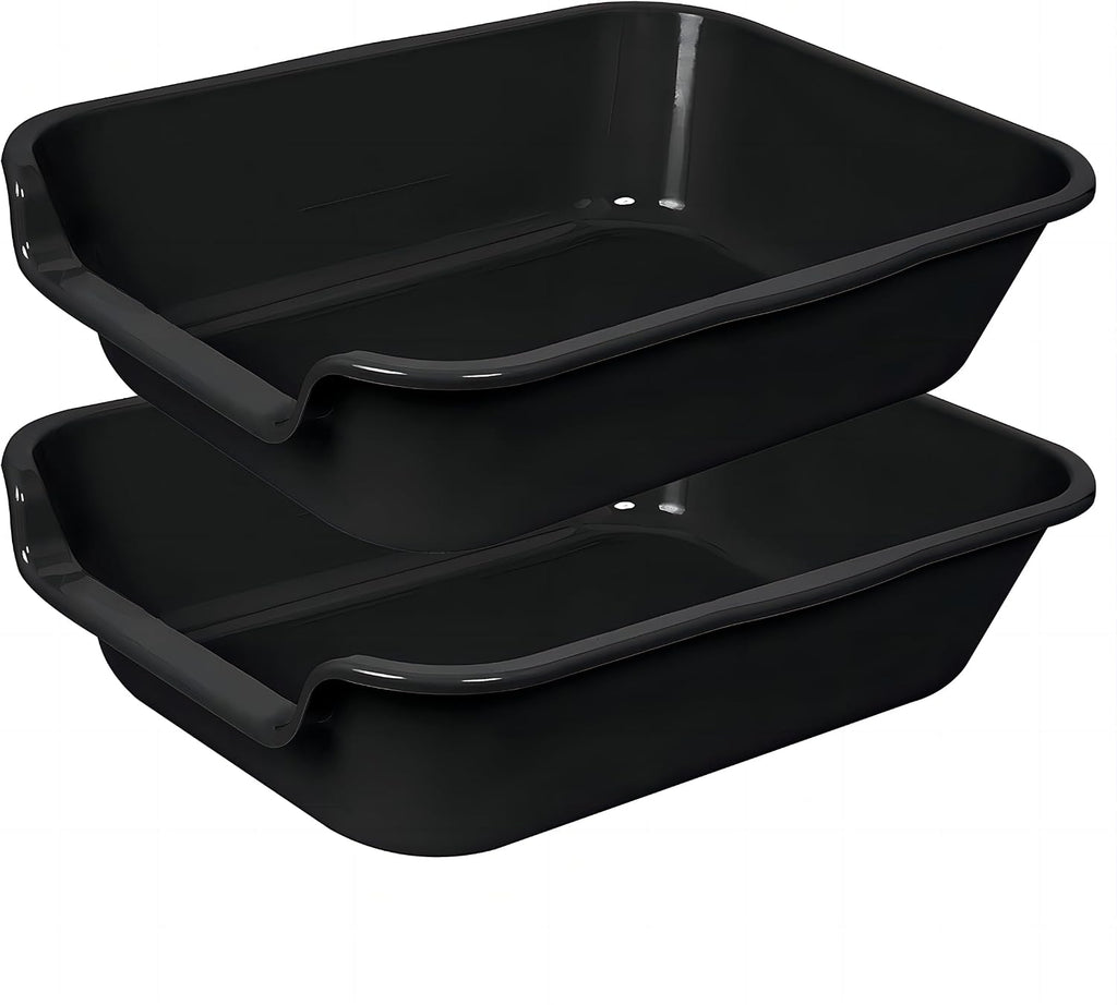Extra Large Low Entry ABS Cat Litter Box, Black, 20" L x 15.5" W, 2 Pack | Durable low entry litter box, non-stick, odor-free, ideal for seniors, kittens, rabbits, large cats and multi-pet homes.