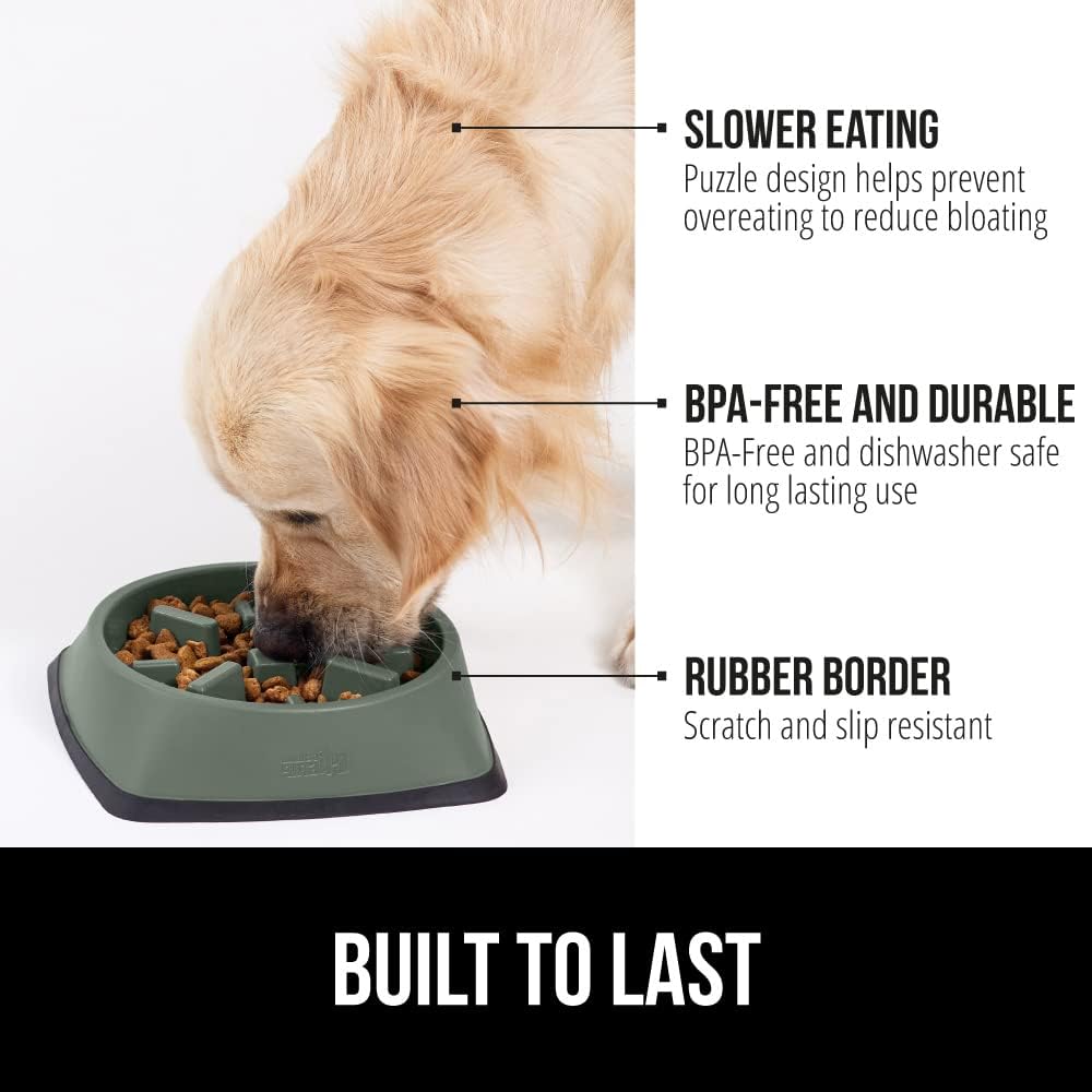 GORILLA GRIP® Patented Slow Feeder Dog and Cat Bowl, BPA Free, 4 Cup Sage