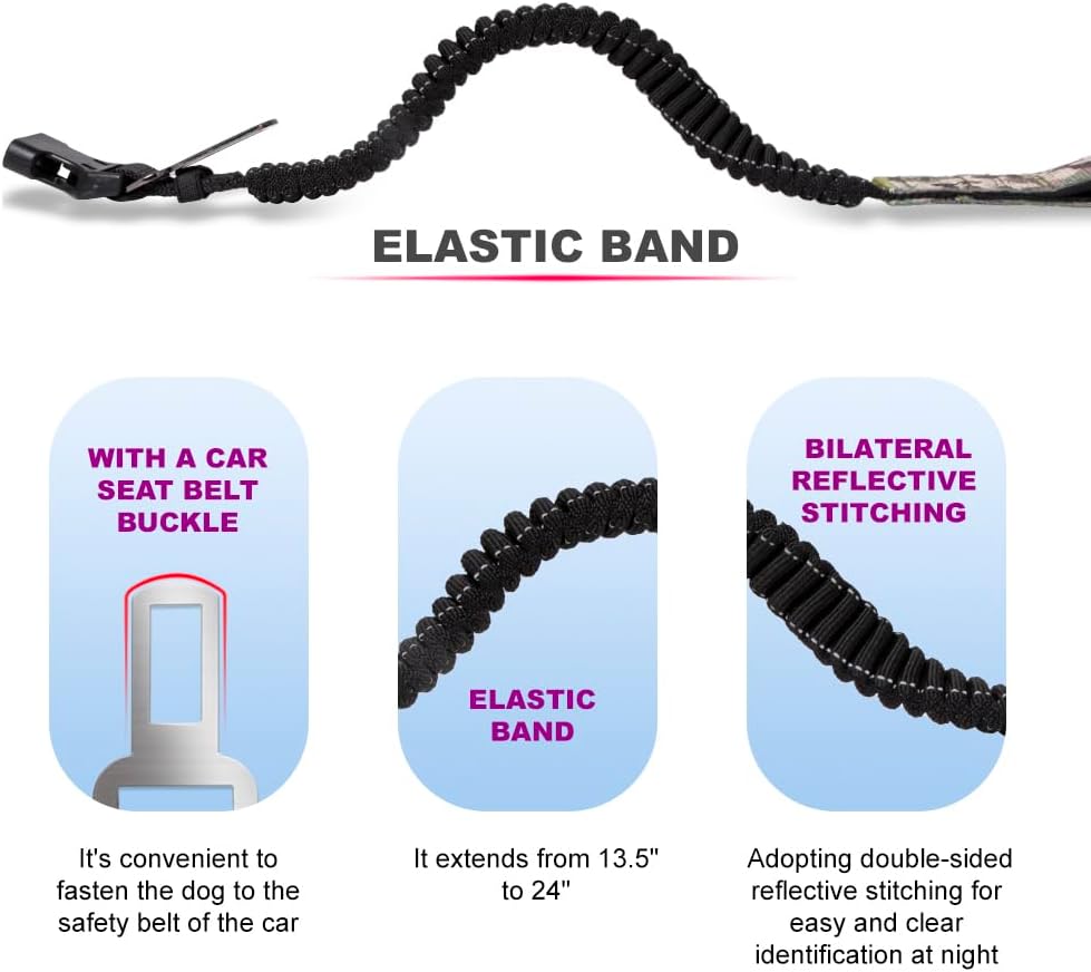 TSPRO Shock Absorbing Hands-Free Bungee Dog Leash with Car Safety Tether