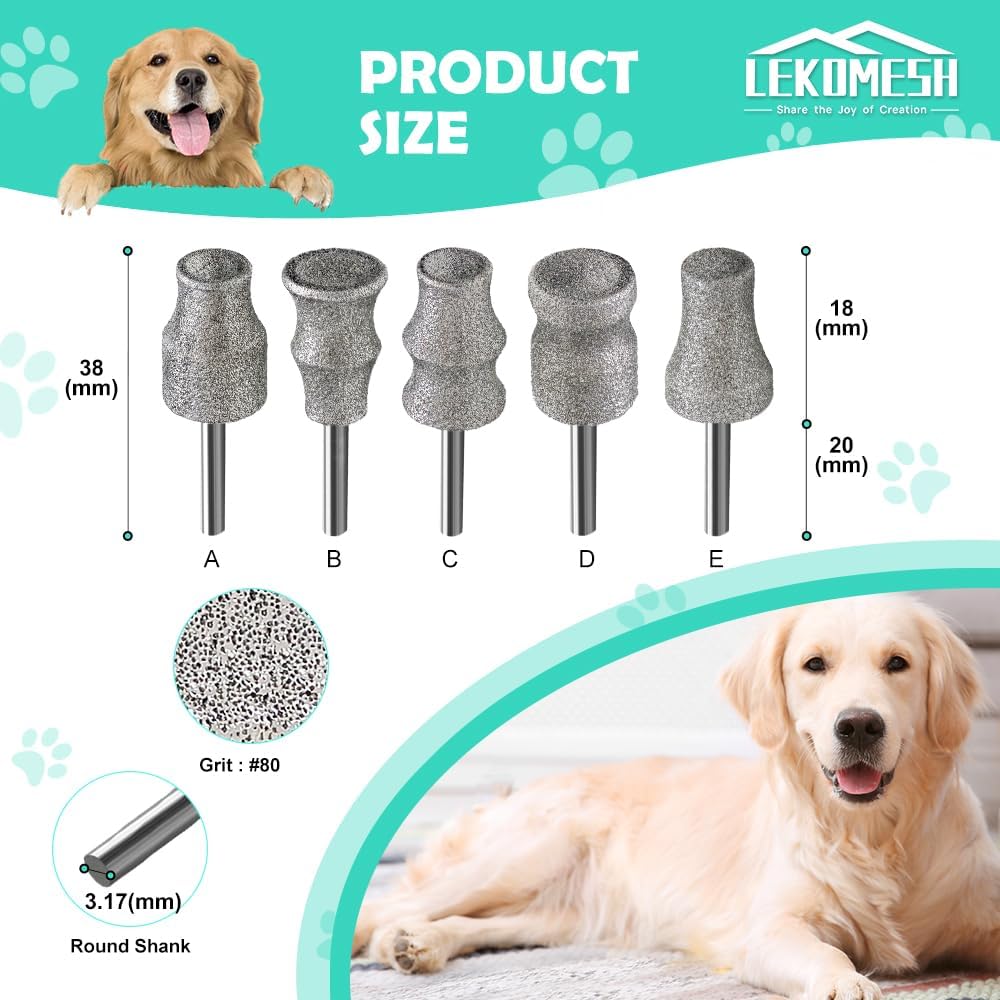Dog Nail Grinder Bits - 1/8" Diamond Rotary Bit for Dogs and Cats, Pet Nail Grinder Wheel for Home Grooming Tools and Animal Nail Care