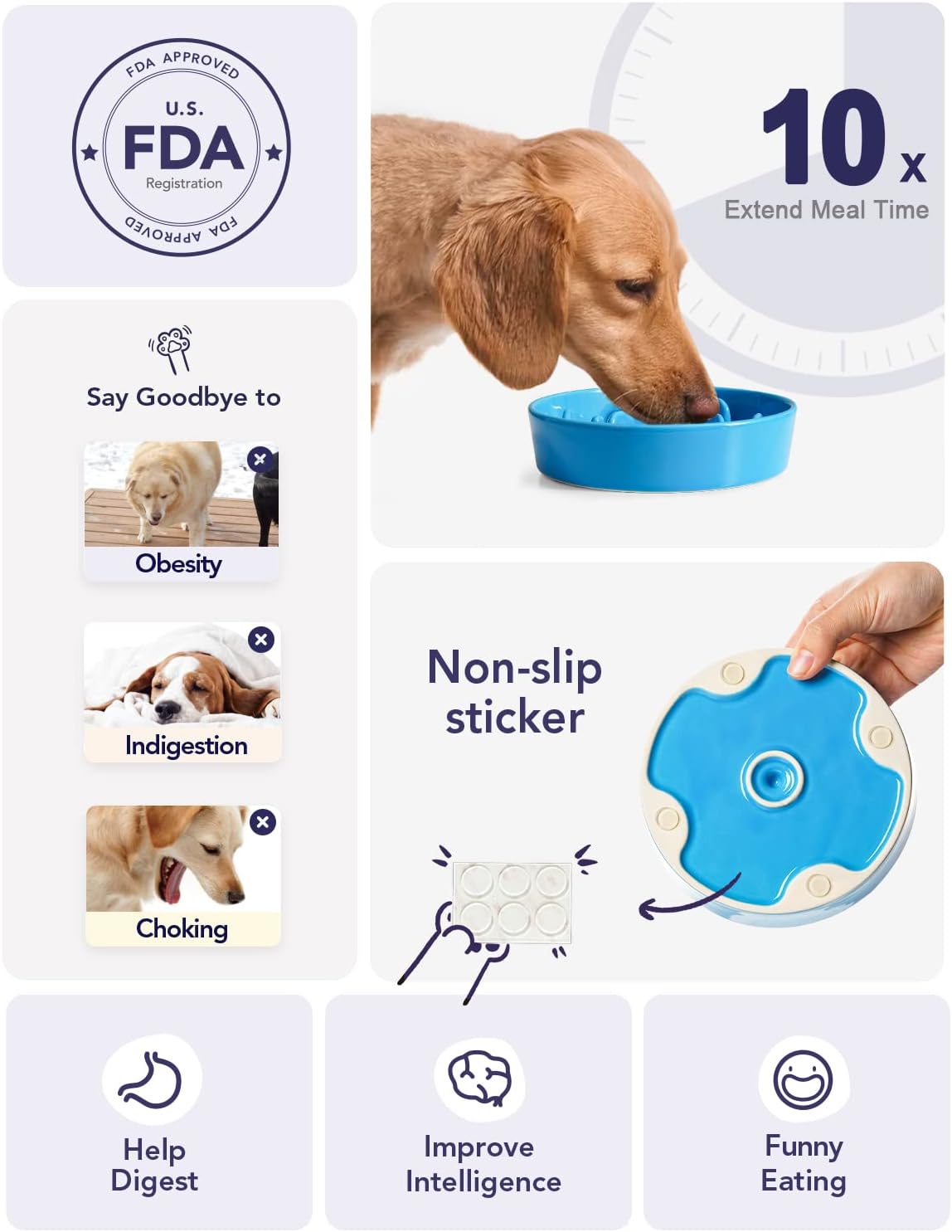 LE TAUCI Ceramic Slow Feeder Dog Bowls Small Breed, 0.6 Cups Dog Food Dish for Fast Eaters, Puzzle Bowl for Small Dogs and Cats,Vortex Blue