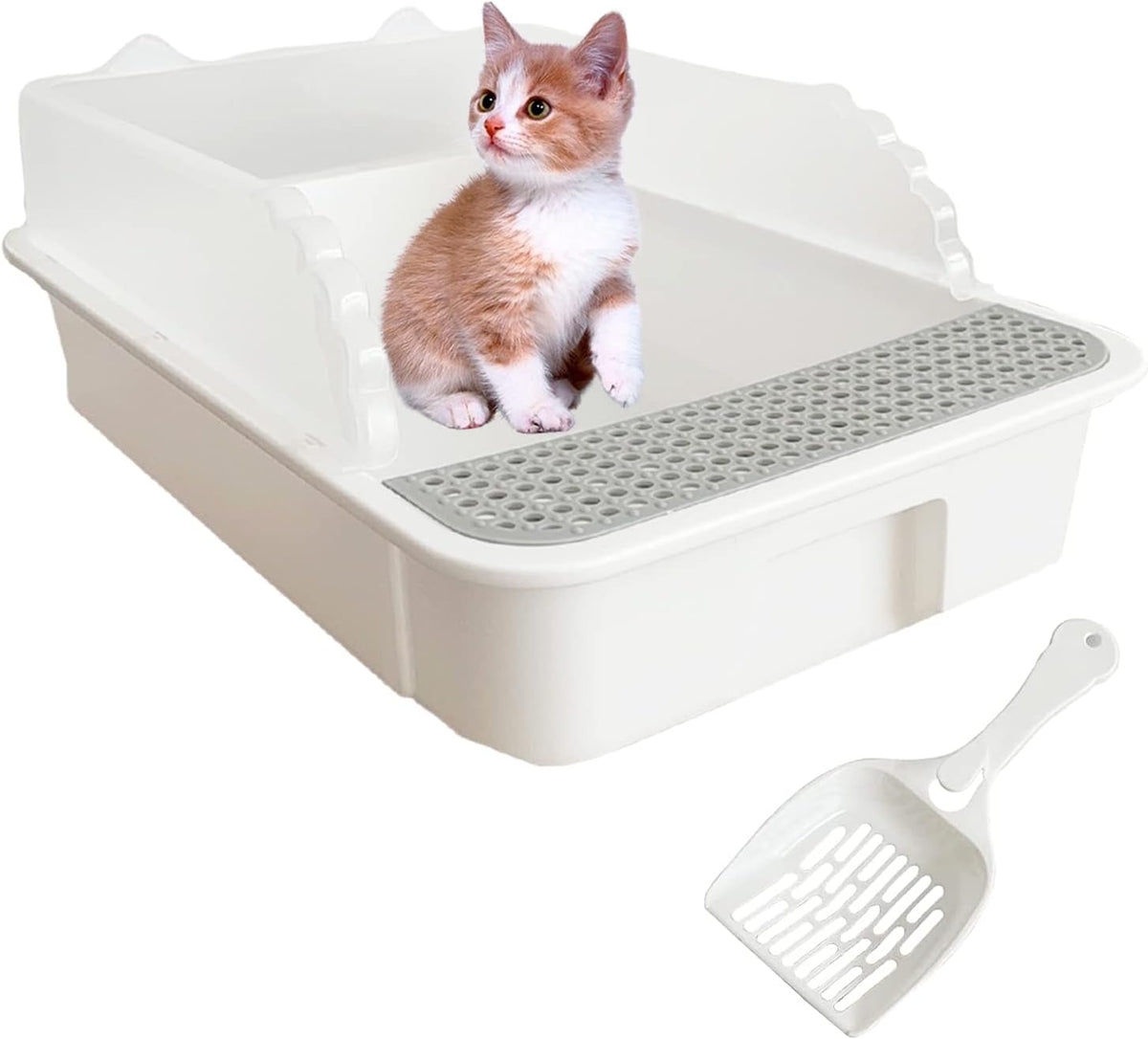 Open Cat Litter Box with High Side,Heightening Anti-Splashing Cats Litter Pan,Kitten Toilet with Litter Sifting Scoop,Semi-Enclosed Removable Kittens Litter for Easy to Clean Boxes No Odor