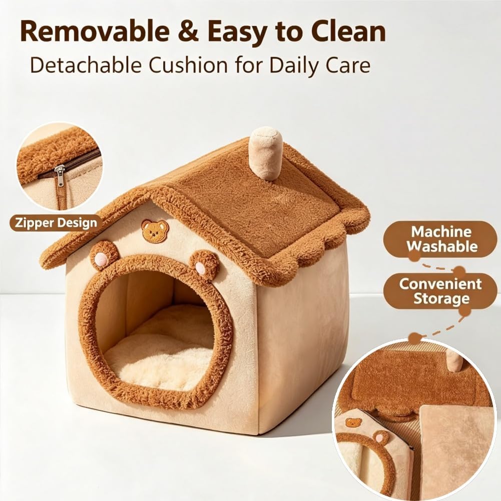 Cat Bed for Indoor Cats,Cat Tent with Removable Pillow (S-15.8x12.6x13.8In)