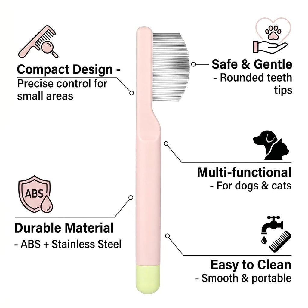 Dog Eye Comb for Small Dogs Cats Hamsters, Stainless Steel Dog Face Comb for Pet Facial & Paw Grooming, Round-Tip Arc Teeth, Puppy Flea Brush for Yorkie, Shih Tzu, Maltese Teddy, Mini Poodle