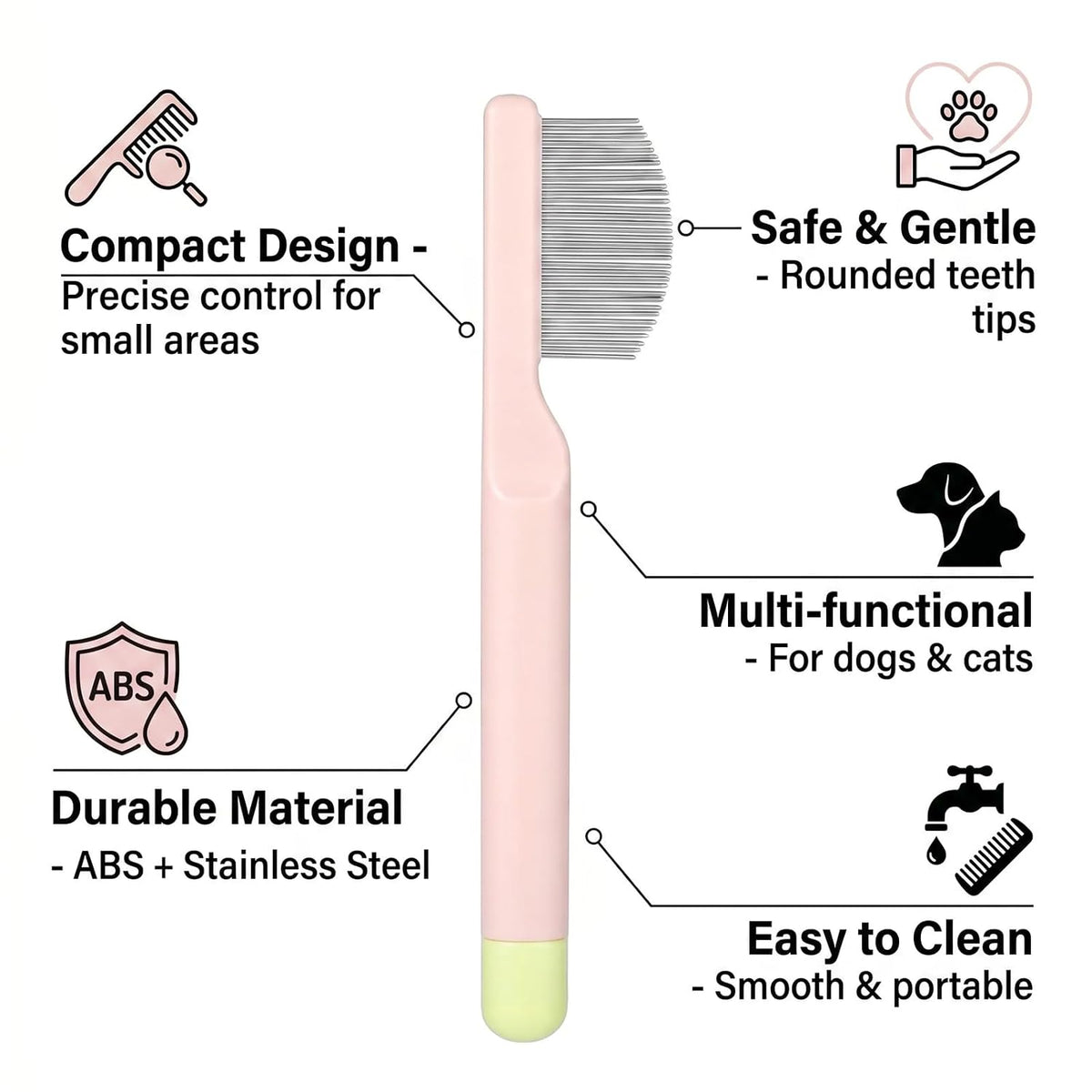 Dog Eye Comb for Small Dogs Cats Hamsters, Stainless Steel Dog Face Comb for Pet Facial & Paw Grooming, Round-Tip Arc Teeth, Puppy Flea Brush for Yorkie, Shih Tzu, Maltese Teddy, Mini Poodle