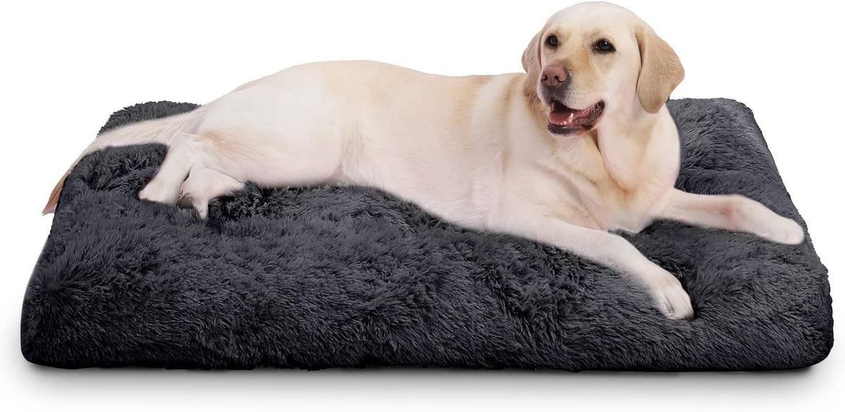 Large Dog Bed Crate Pad 36", Washable Plush Pet Mat Sleeping Dark Grey
