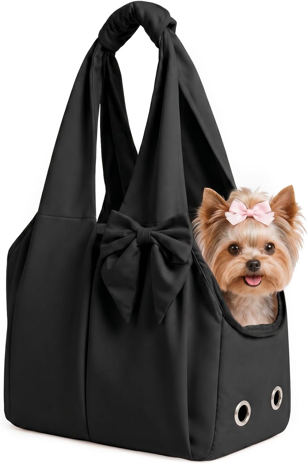 Fashion Dog Purse Carrier for Small Dogs and Cats, Soft-Sided Puppy Tote Bag Up to 13 lbs, Lightweight Pet Carrier with 4 Pockets, Smart Zipper Lock, Pet Travel Bag for Travel Outdoor(Black)