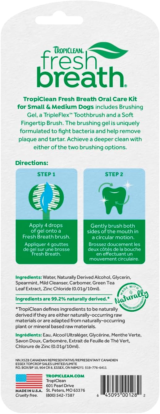 TropiClean Fresh Breath Dog Tooth Brushing Kit for Small/Medium Dogs 