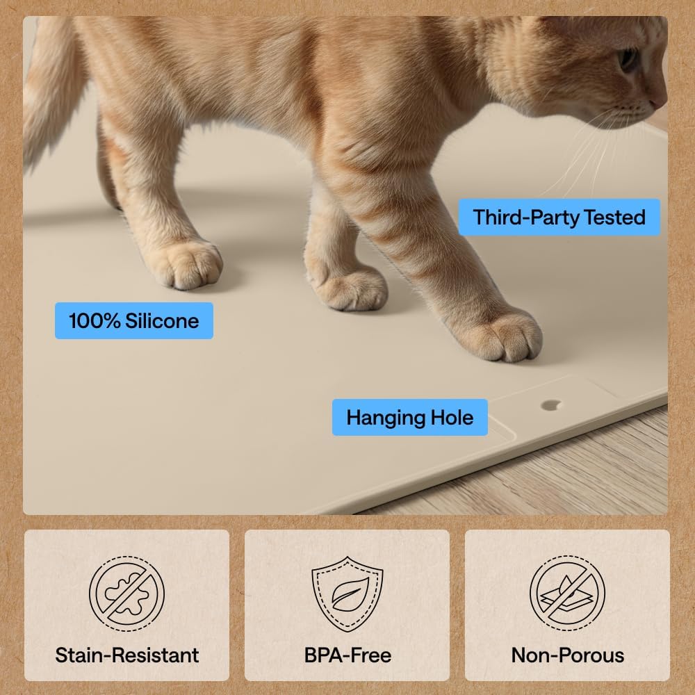 GORILLA GRIP Cat Litter Mat, Easy Clean Silicone Mats, 24x15 Beige