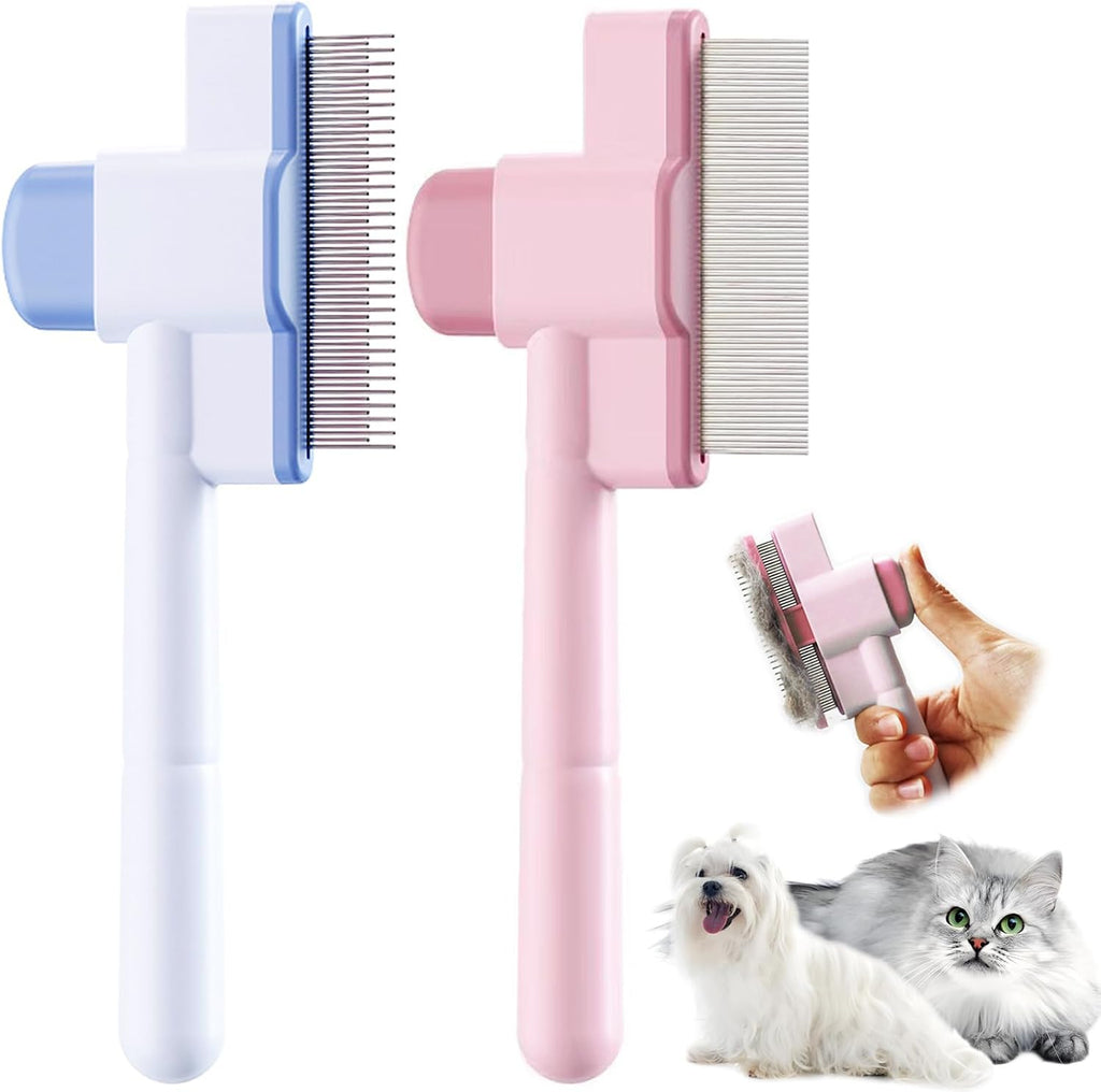 2pcs Cat Comb Set Flea Comb 2 Styles Pet Comb Self Cleaning Upgraded Cat Brush for Long Haired Cats & Dogs