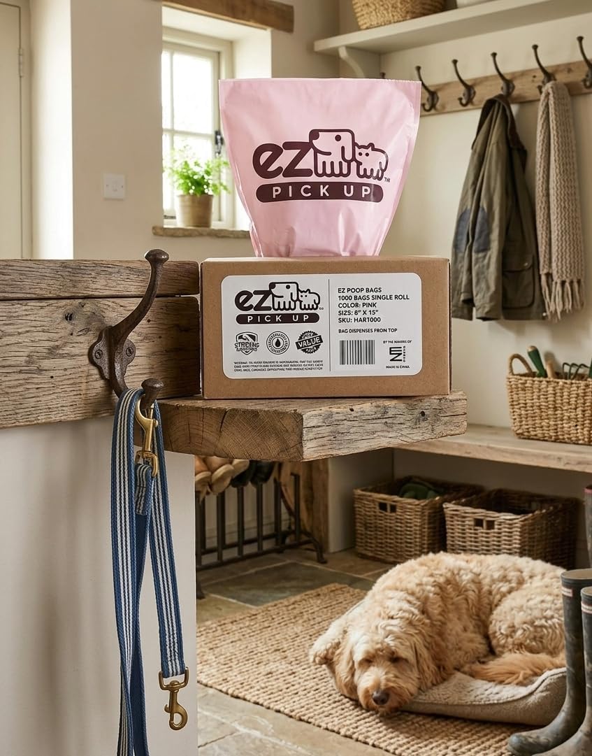 1000 Pet Waste Disposal Dog Poop Bags EZ Pick Up Bag | pink, large size 8"x13", doggy clean up poopy training bags