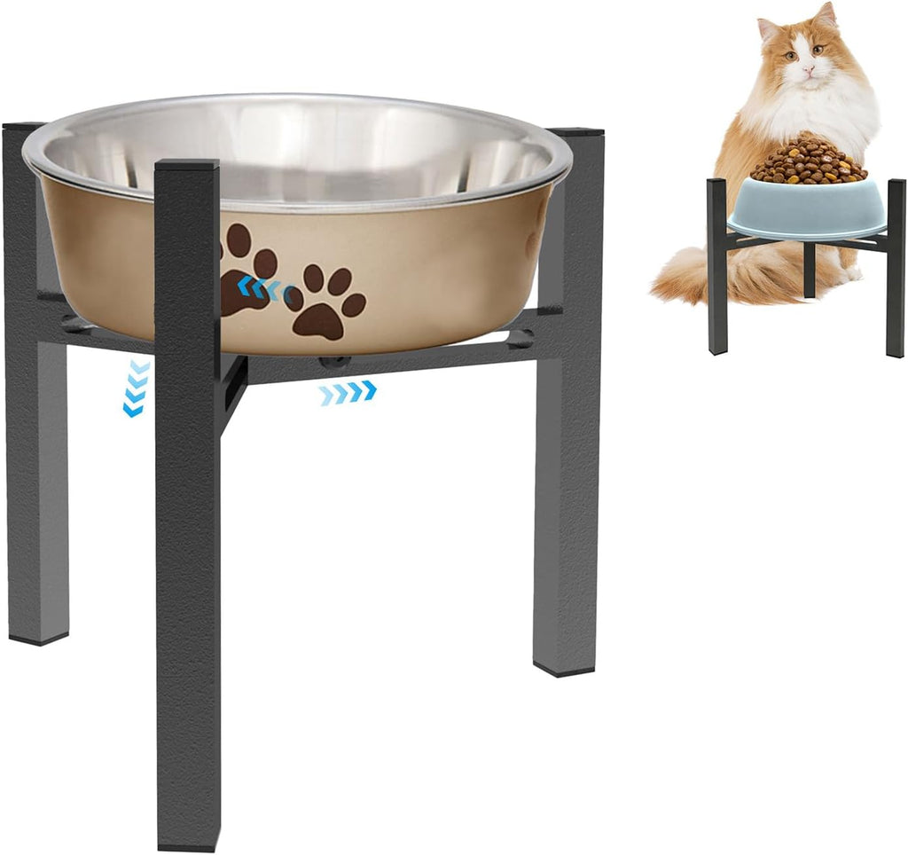 Elevated Cat Bowl Stand Good for Senior Cats Digestion Arthritis Relief - Adjustable Metal Feeder Riser, Fits 5.1-7.45” Round Bowls (No Bowls)（Black）
