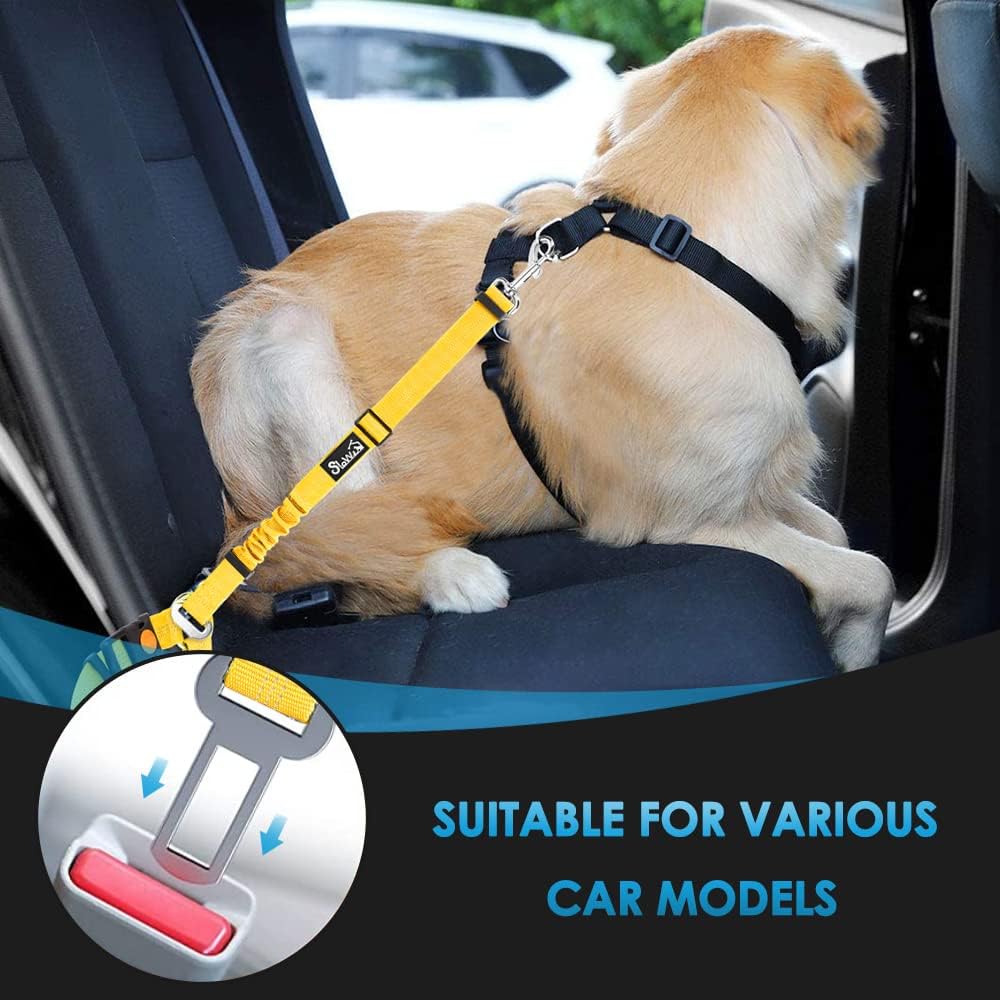 SlowTon Dog Seat Belt for Car, 2 Pack Dog Car Harness Seatbelt with Bungee