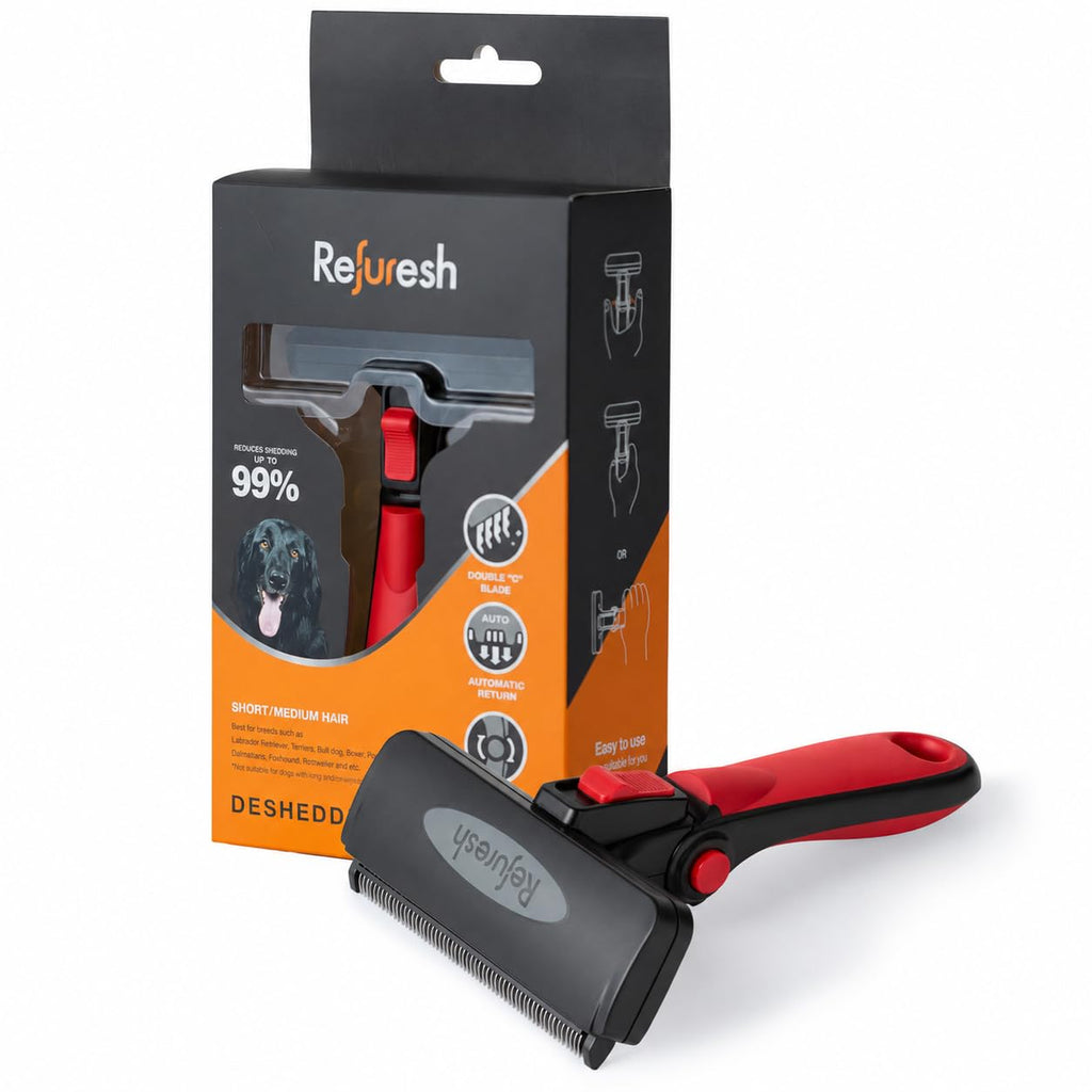 Deshedding Dog Brush for Short/Medium Hair (Large,Red) – Gentle Deshedding Tool for Dogs & Cats – Reduces Shedding, Without damaging Topcoat. Removes Loose Fur & Dead Undercoat.