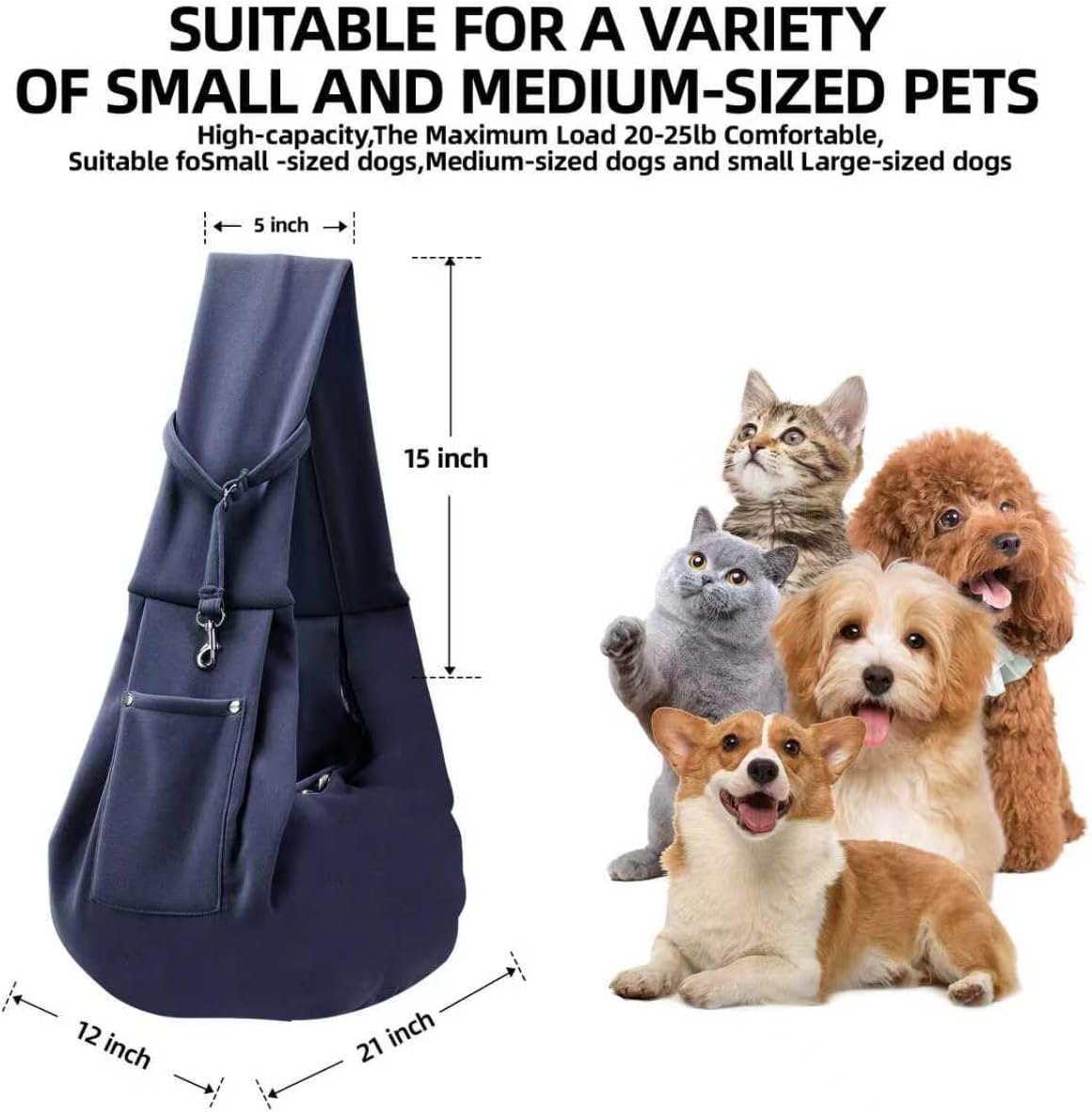 ARZQUT Dog and Cats Carrier Sling, Small Pet Carrier with Storage Pocket