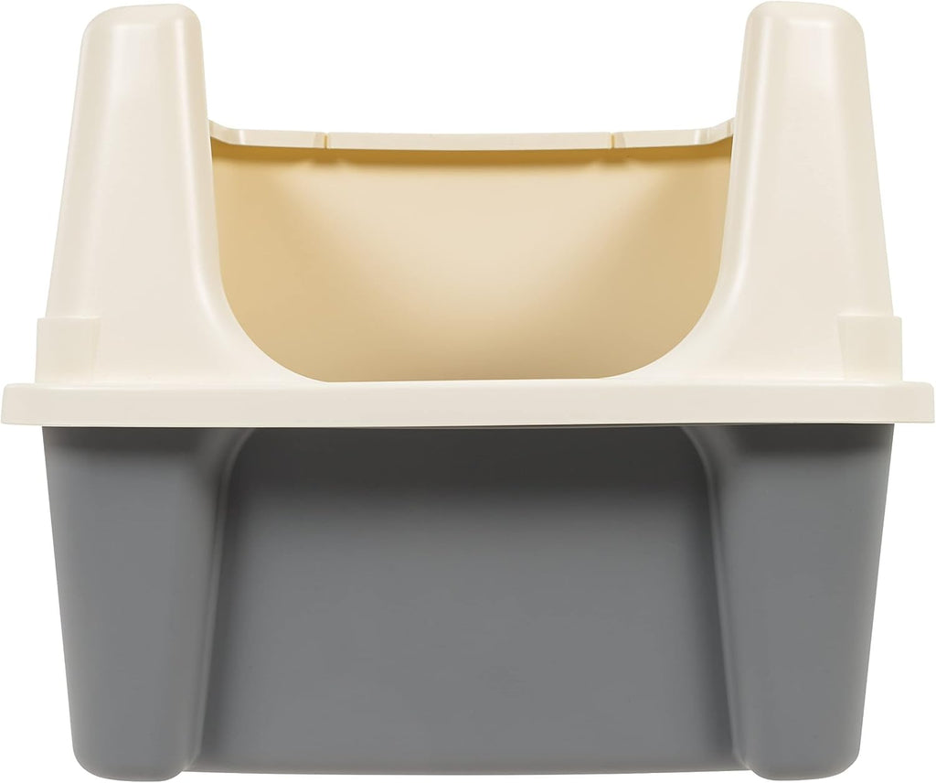 Amazon Basics Large Cat Litter Box with High Sides, Open Top for Easy Access, Includes Scoop with Storage, 19" x 15" x 11.75", Grey/Beige