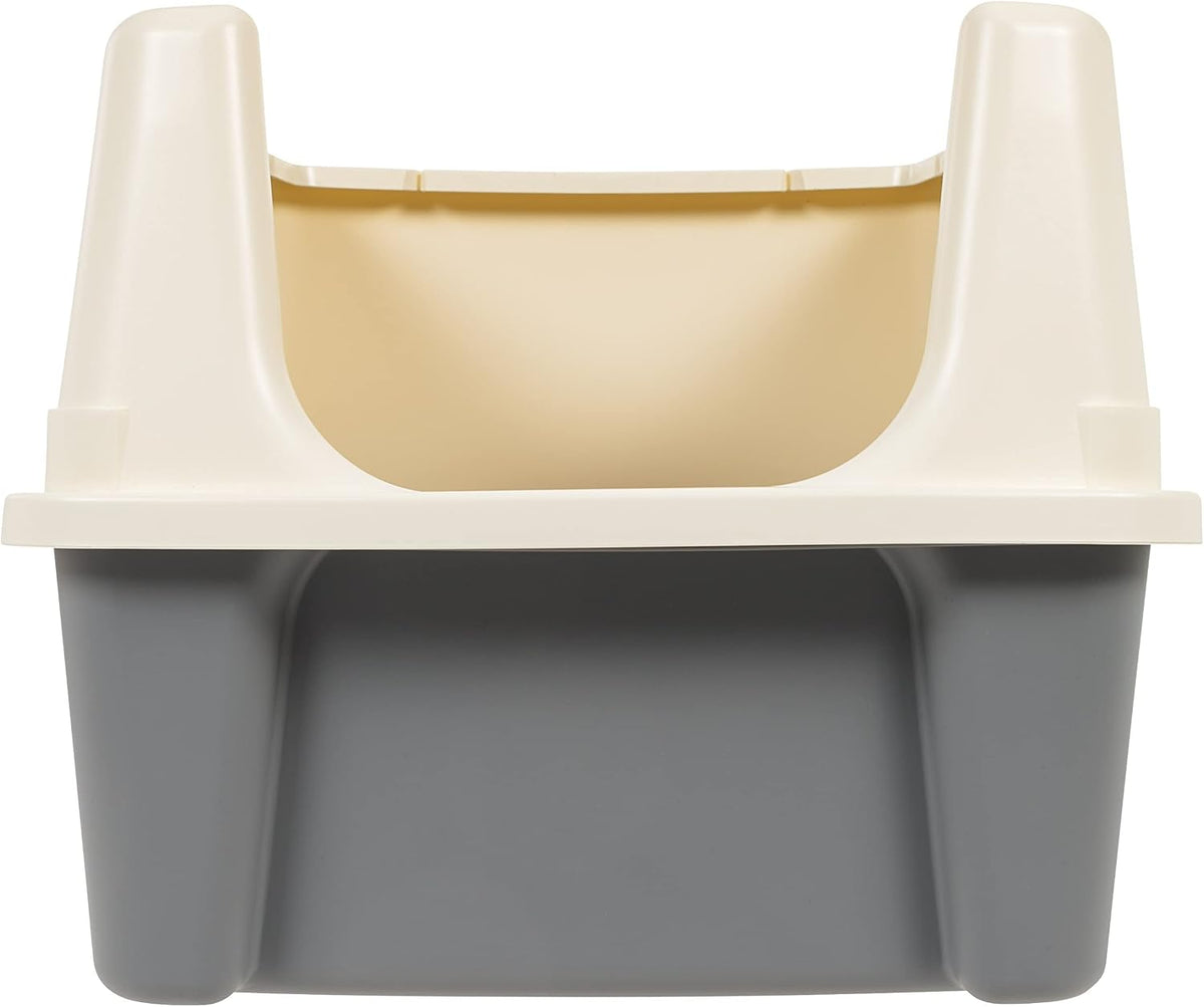 Amazon Basics Large Cat Litter Box with High Sides, Open Top for Easy Access, Includes Scoop with Storage, 19" x 15" x 11.75", Grey/Beige