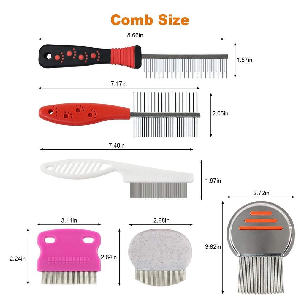 6 Pack Stainless Steel Flea Combs, Pet Grooming Set for Dogs & Cats