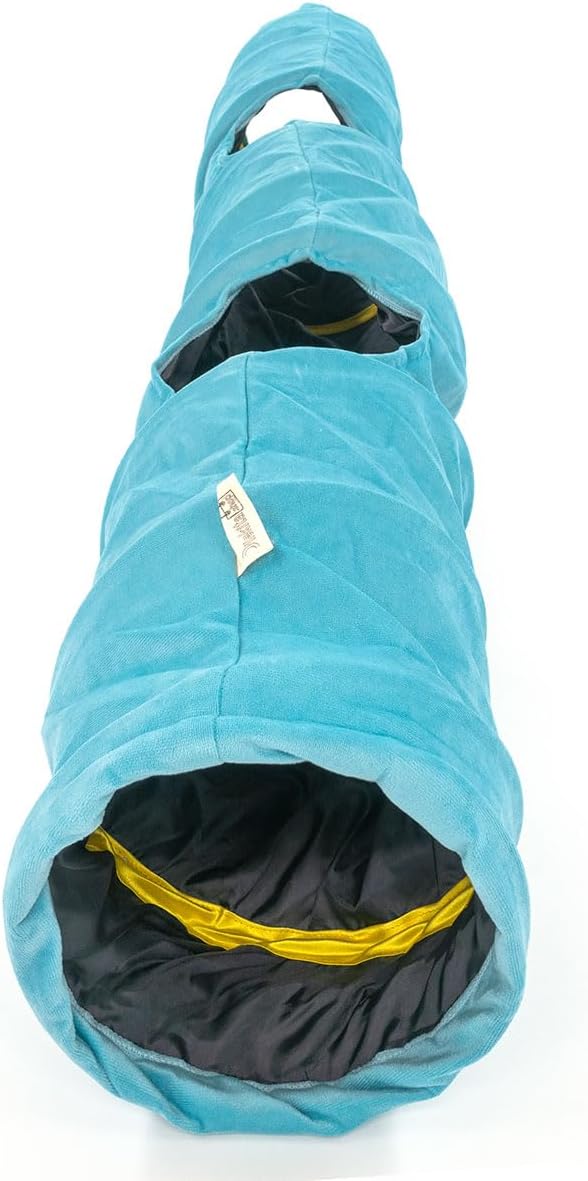 Velvet Fabric - Foldable/Collapsible - 140x25 cm (55.12x9.84 Inches) Cat Tunnel (Turquoise)