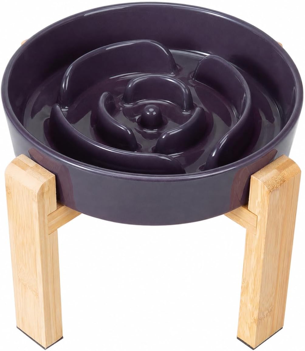 Elevated Slow Feeder Dog Bowl, 8.8" Ceramic Maze Dog Bowl with Stand