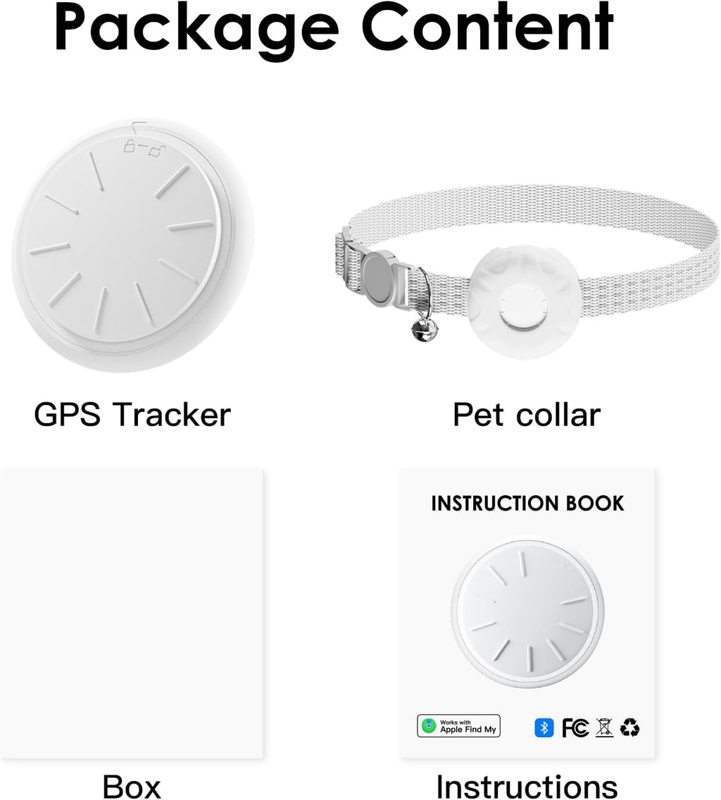 Cat Tracker with Cat Tracker Collar, Mini GPS Tracker, Lightweight Pet Trackers, No Subscription No SIM Card Required, Trackers Finder Tag for Vehicles, Pets, Kids, Longer Battery Life, White