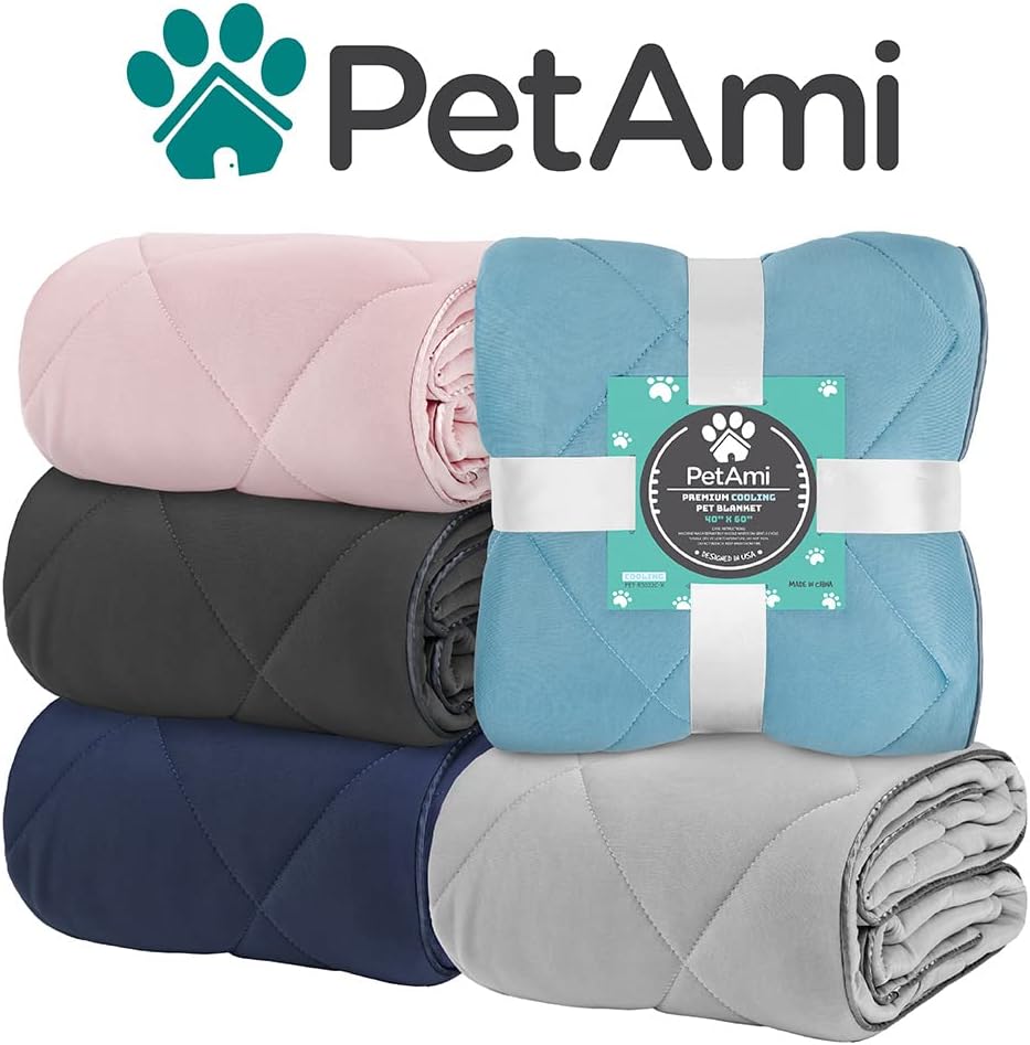 PetAmi Cooling Dog Blanket Queen Bed Lightweight for Pet Cat, 90x90 Blue
