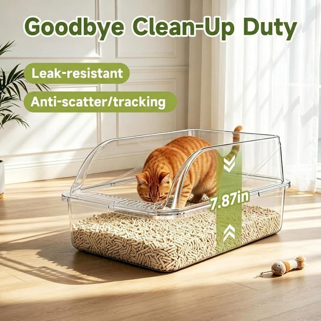 Stainless Steel Cat Litter Box, Large Odor-Free High-Sides | Low entry for easy access, suitable for senior & all cats, entry grid cleans paws, non-slip rounded edges, scoop included