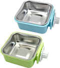 kathson Crate Dog Bowl, Removable Stainless Steel Hanging Pet Kennel Cage Bowl Food & Water Feeder Coop Cup for Puppy, Cat, Rabbit, Guinea Pigs 2pcs Small Square(Blue, Green)