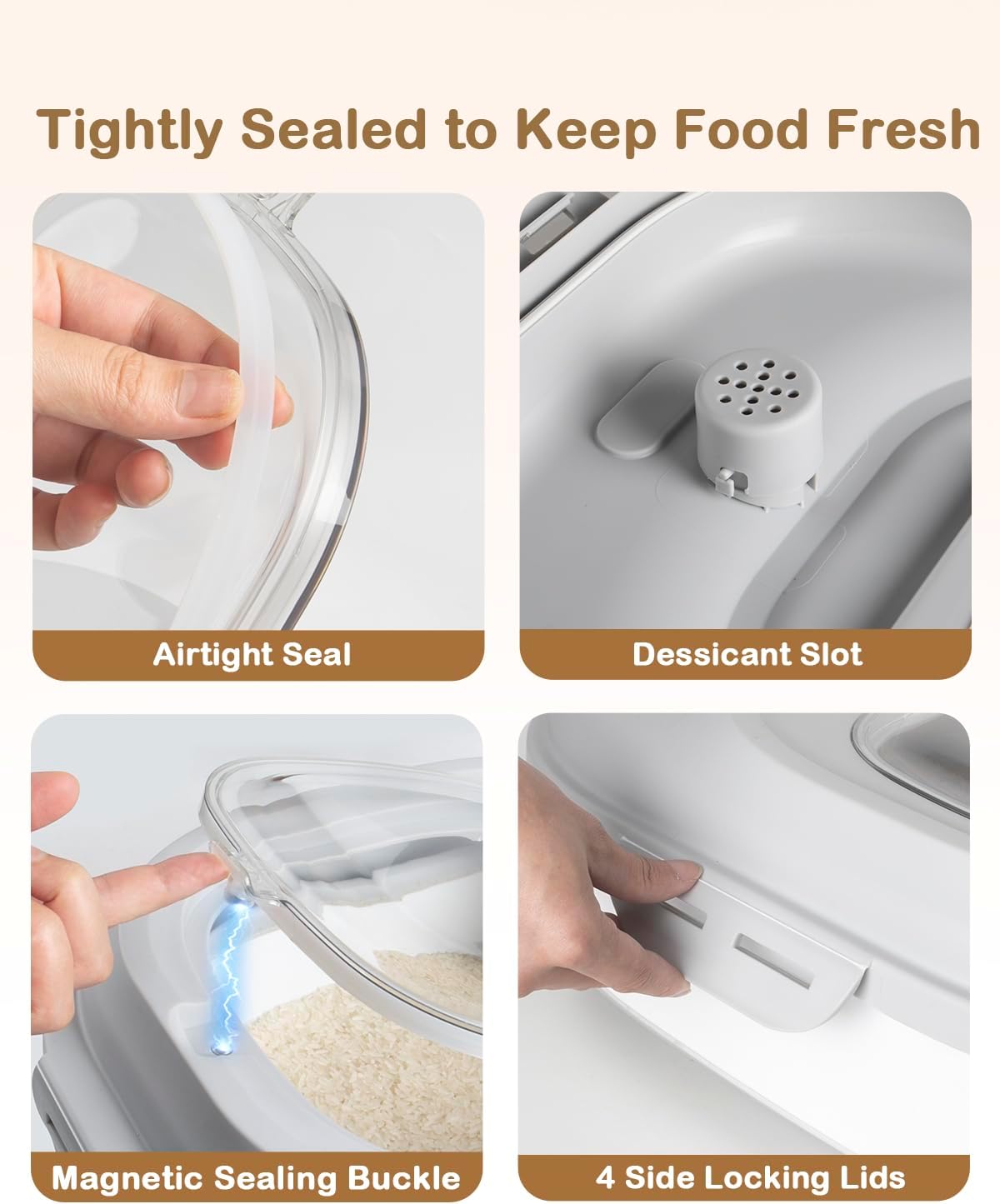 20-50 Lbs Airtight Food Storage Container Wheels,Collapsible Rice Container | Flour Storage Container with Double Airtight Seal,Rice Storage Container with Magnetic Lid,Keep Fresh for Pet Food,Rice,Flour