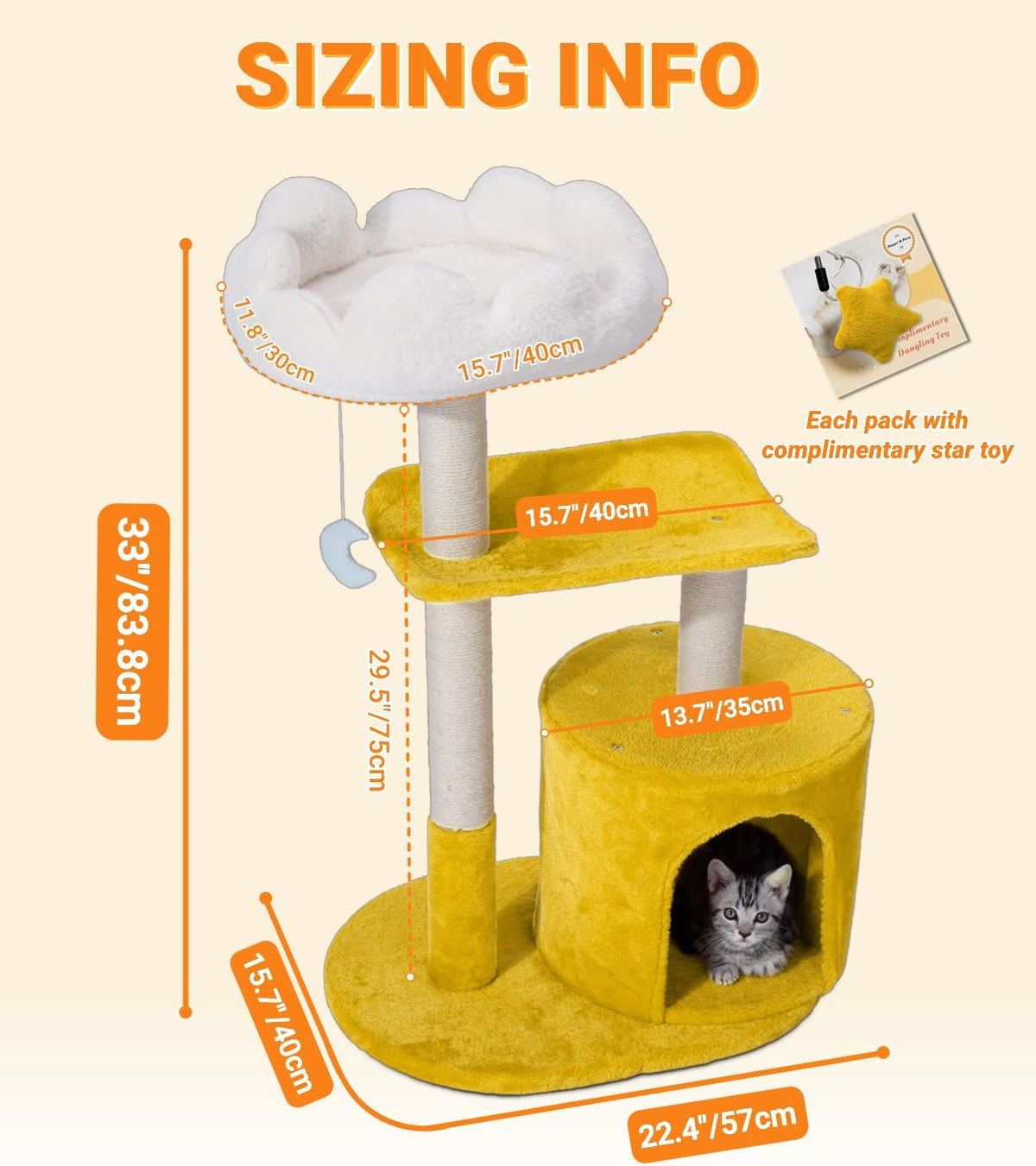 Happi N Pets 33" Cloud Cat Tree Tower, Cozy Bed & Large Condo for All Cats