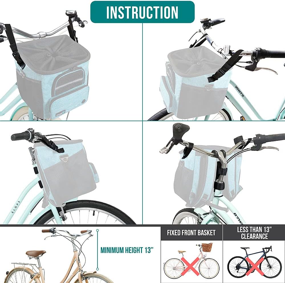 PetAmi Dog Bike Basket, Soft-Sided Ventilated Pet Carrier Backpack, Blue