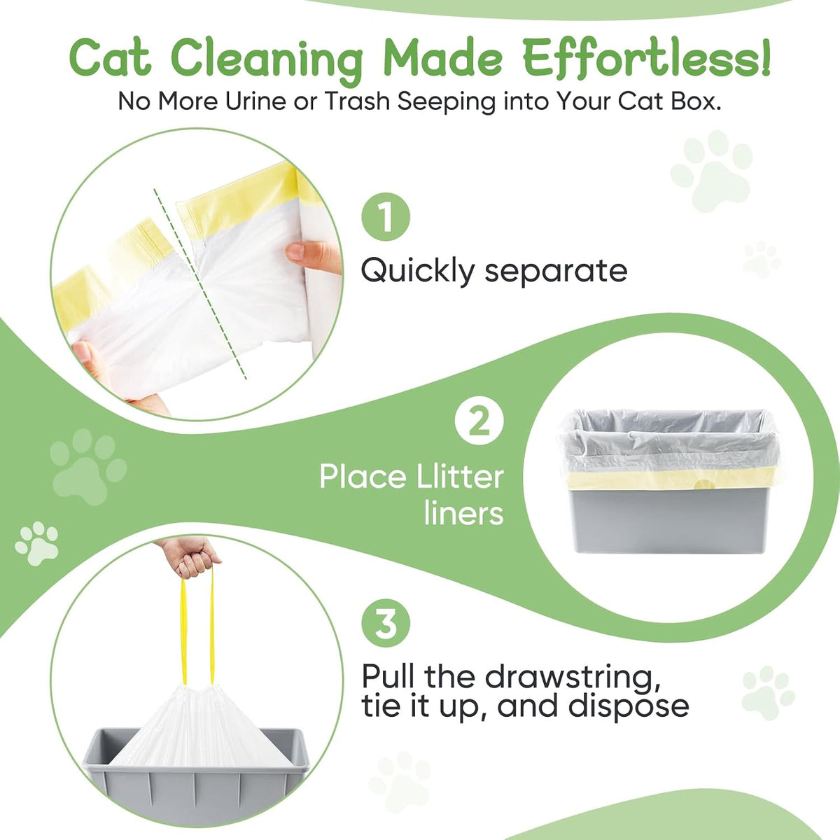100 Count Cat Litter Box Liners for Self-Cleaning Cat Litter Box, Compatible with MeoWant MW-SC01/MW-SC02/MW-LR01 PETKIT PuraX PuraMax Drawstring Replaced Bags Waste Bags (5Pack/100 Counts）