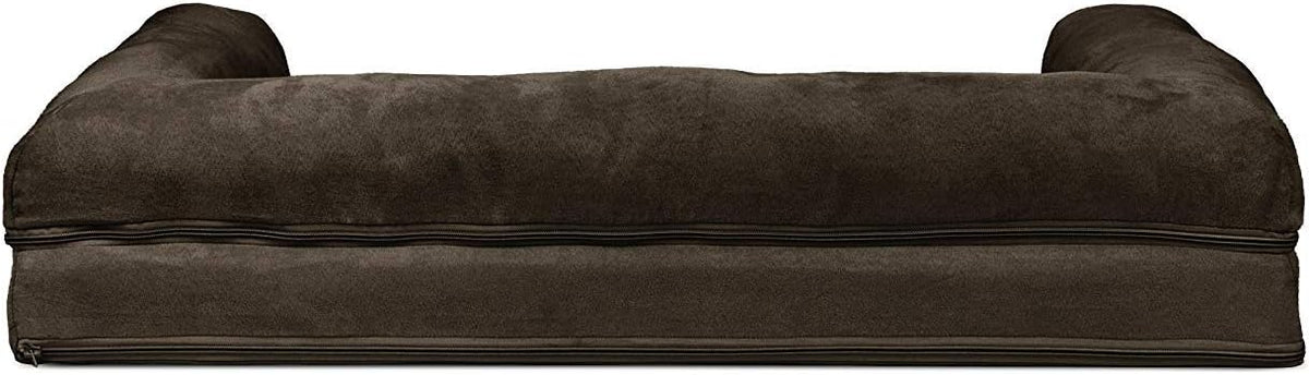 Furhaven Cooling Gel Dog Bed for Large/Medium Dogs w/ Removable Bolsters & Washable Cover, For Dogs Up to 55 lbs - Plush & Suede Sofa - Espresso, Large
