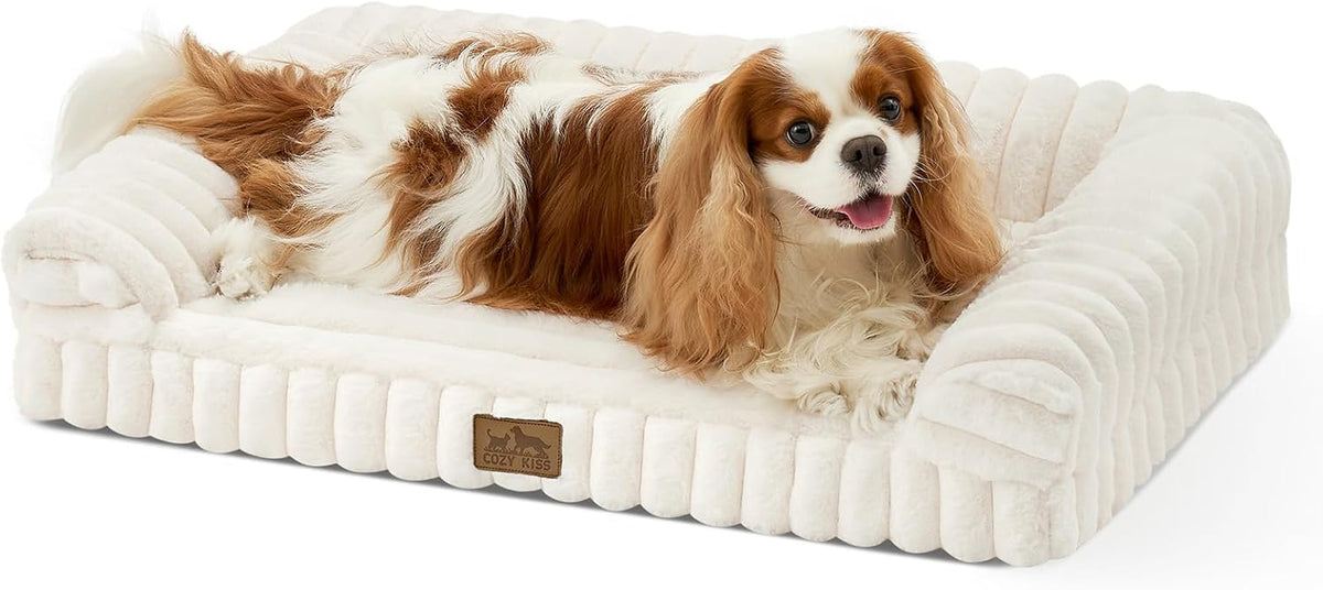 COZY KISS Ultra Soft Faux Rabbit Fur Dog Bed, Small Dogs, 30"x20", Cream