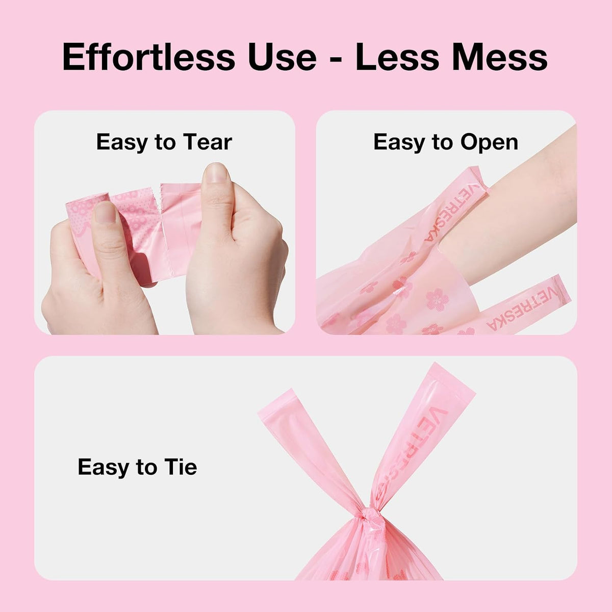 VETRESKA Dog Poop Bags with Handles 450 Count, Floral Scented Waste Bags | Leak-Proof Thick Dog Bags for Poop, Easy-Tie Large Poop Bags, 30 Refill Rolls with 1 Dispenser for Dog Walking Cat Litter