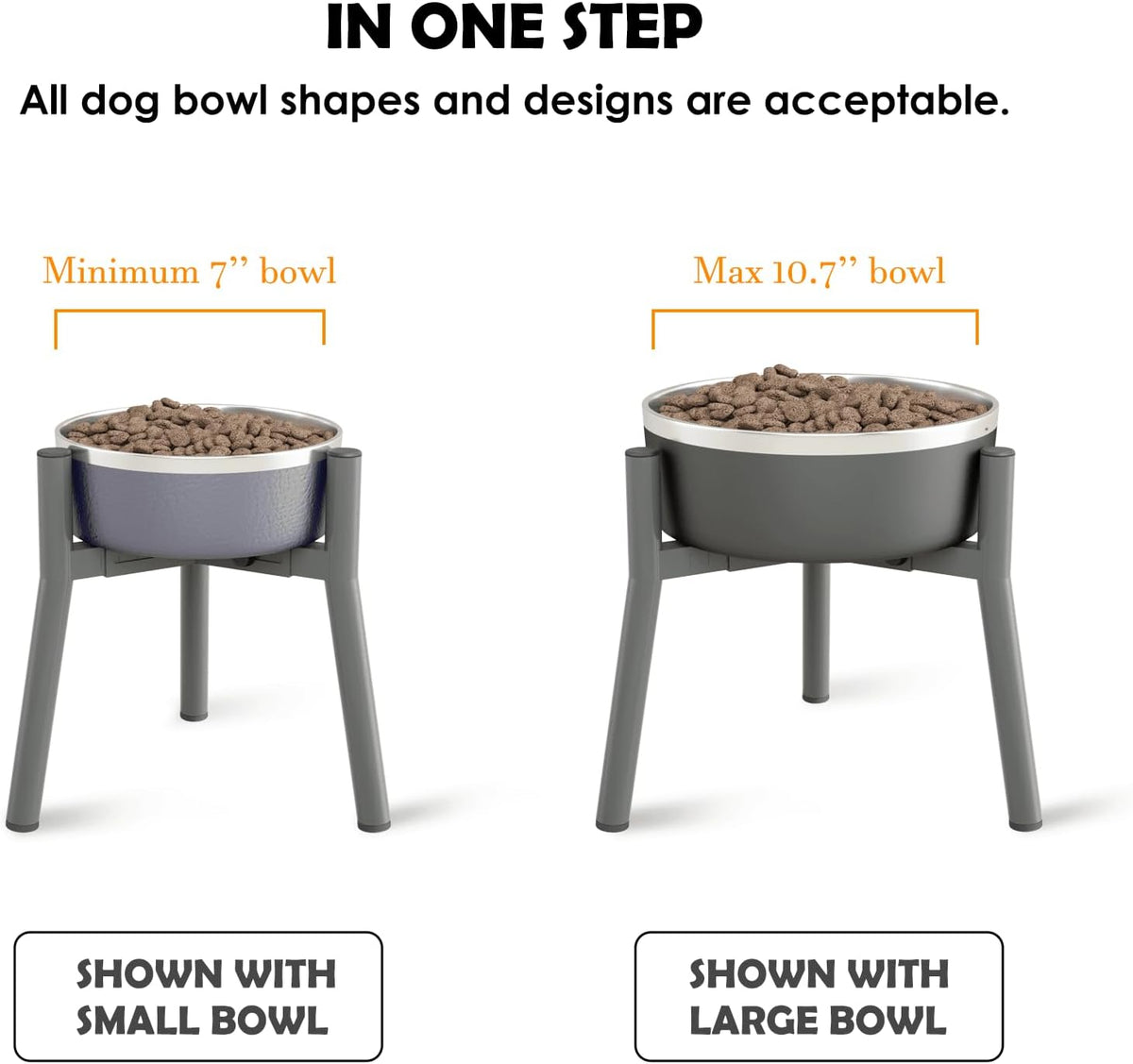 SHAINFUN Grey Metal Stand for Large Dogs, Adjustable Width Tall Elevated Bowls for 7-10.6" Dishes, Food Water Feeder, Raised Holder, 11" Tall (Bowl Not Included)
