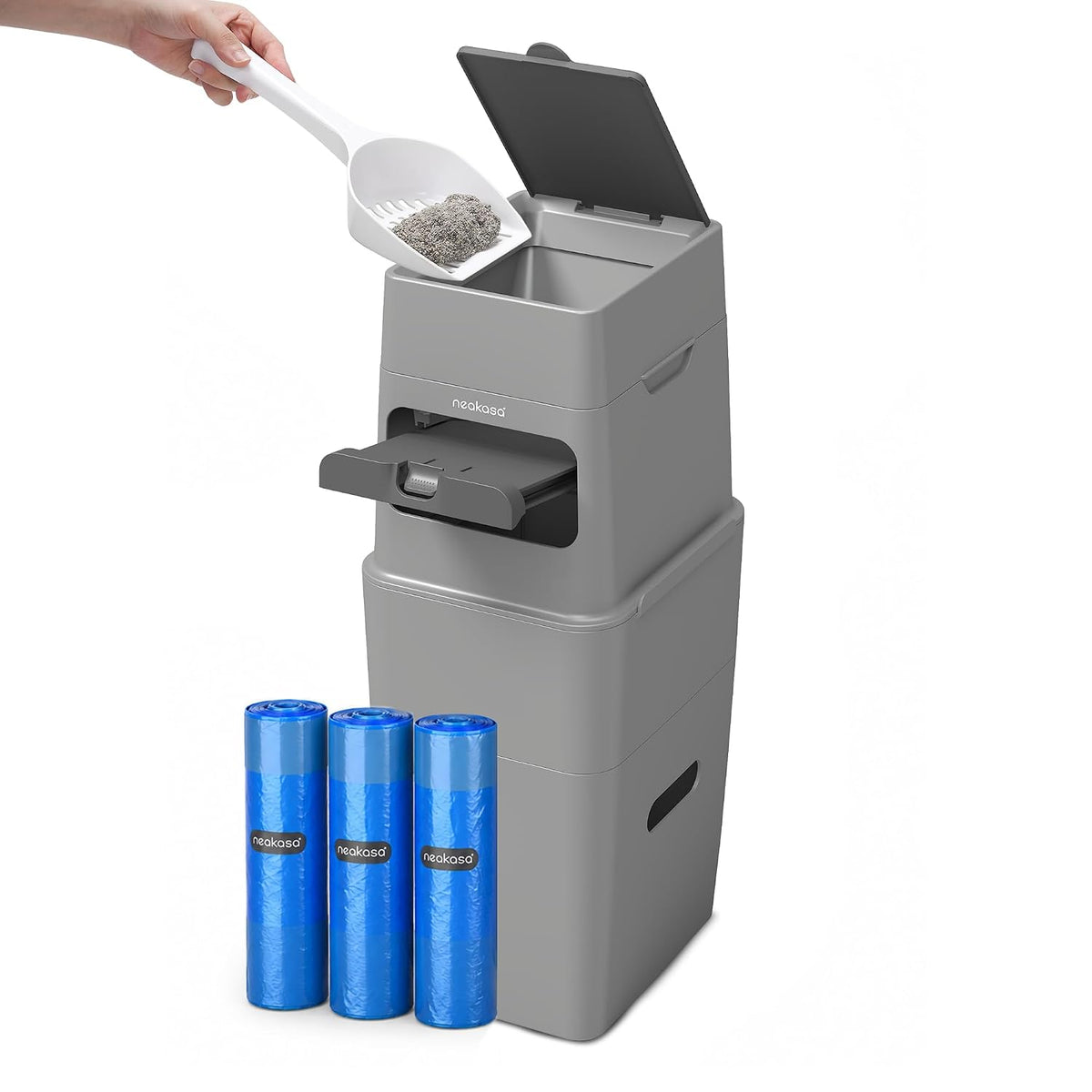 Neakasa 2XL Cat Litter Trash Can for Multi-Cat Homes (Grey)