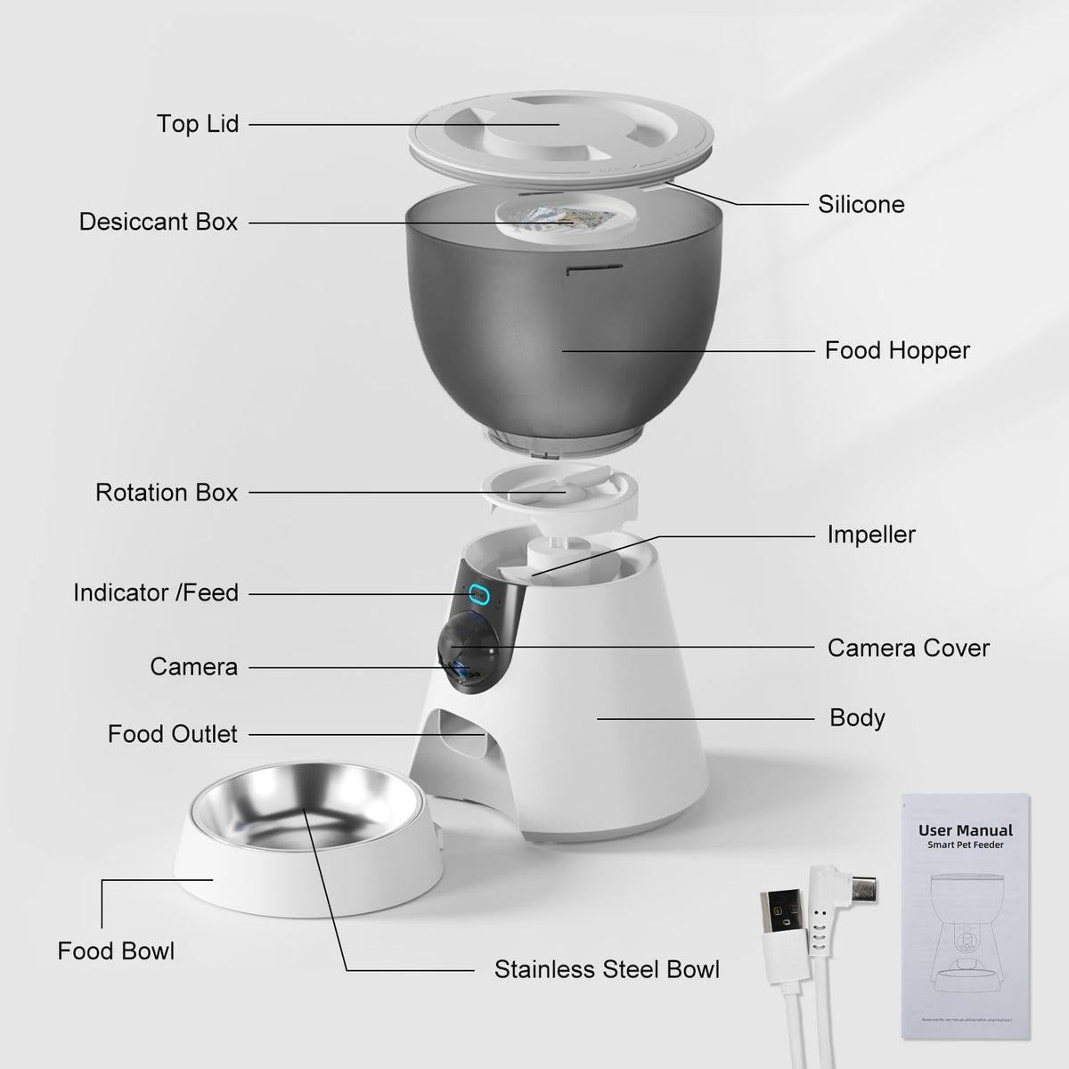 Lychee Automatic Cat Feeder with Camera, 5G WiFi Pet Feeder, 1304P HD Video with Night Vision,2-Way Audio Smart App Control, 4L Dry Food Dispenser for Cats and Samll Dog