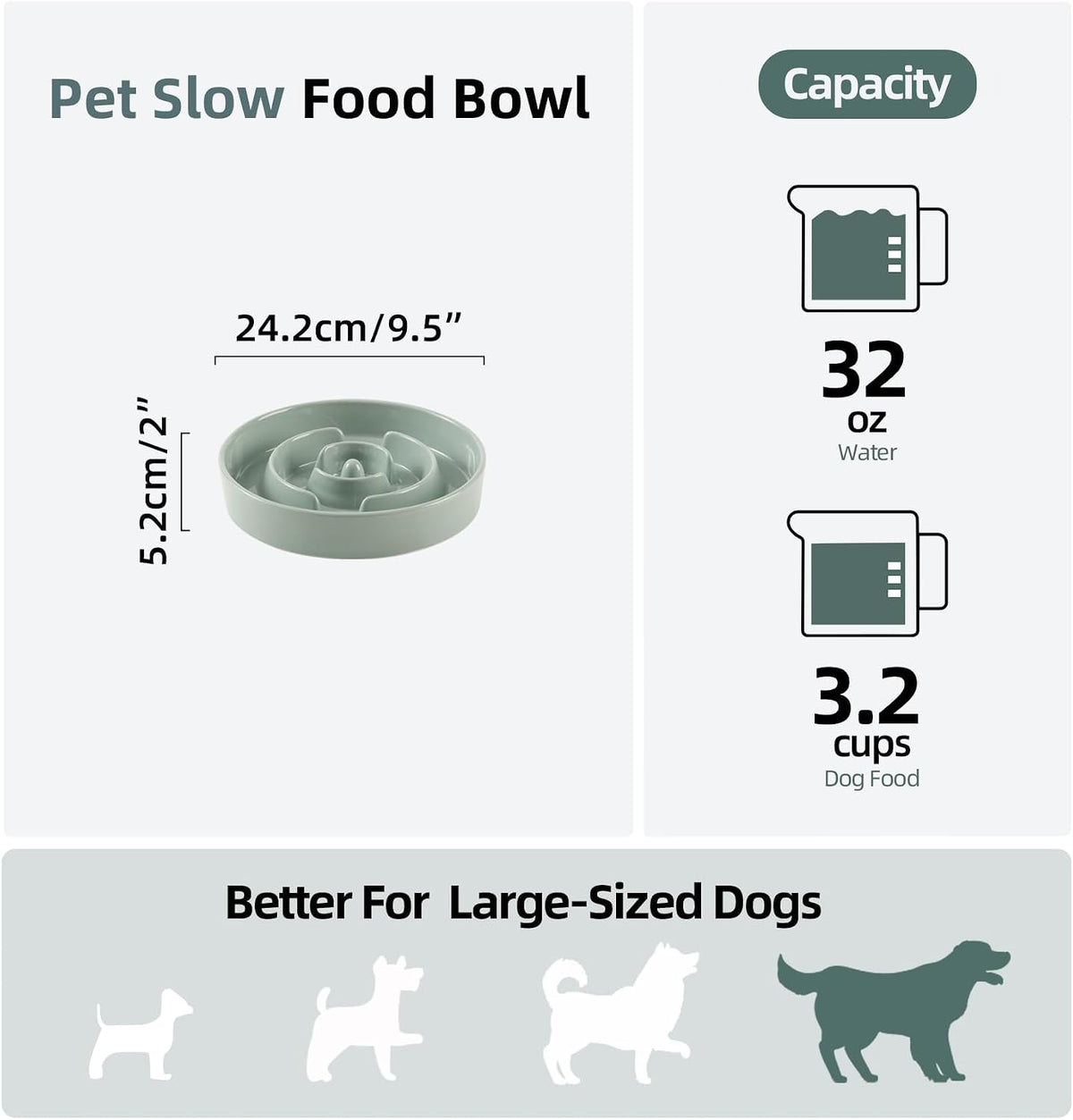 Havniva Ceramic Slow Feeder Dog Bowls, 9.5 in Slow Feeder for Large Breed