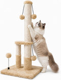 Dimaka Tall Cat Scratching Post, Double Lower Posts Extra Stable Cat Post Tree Scratcher with Sisal Rope and Teasing 4 Balls Total Large Base (Light Brown)