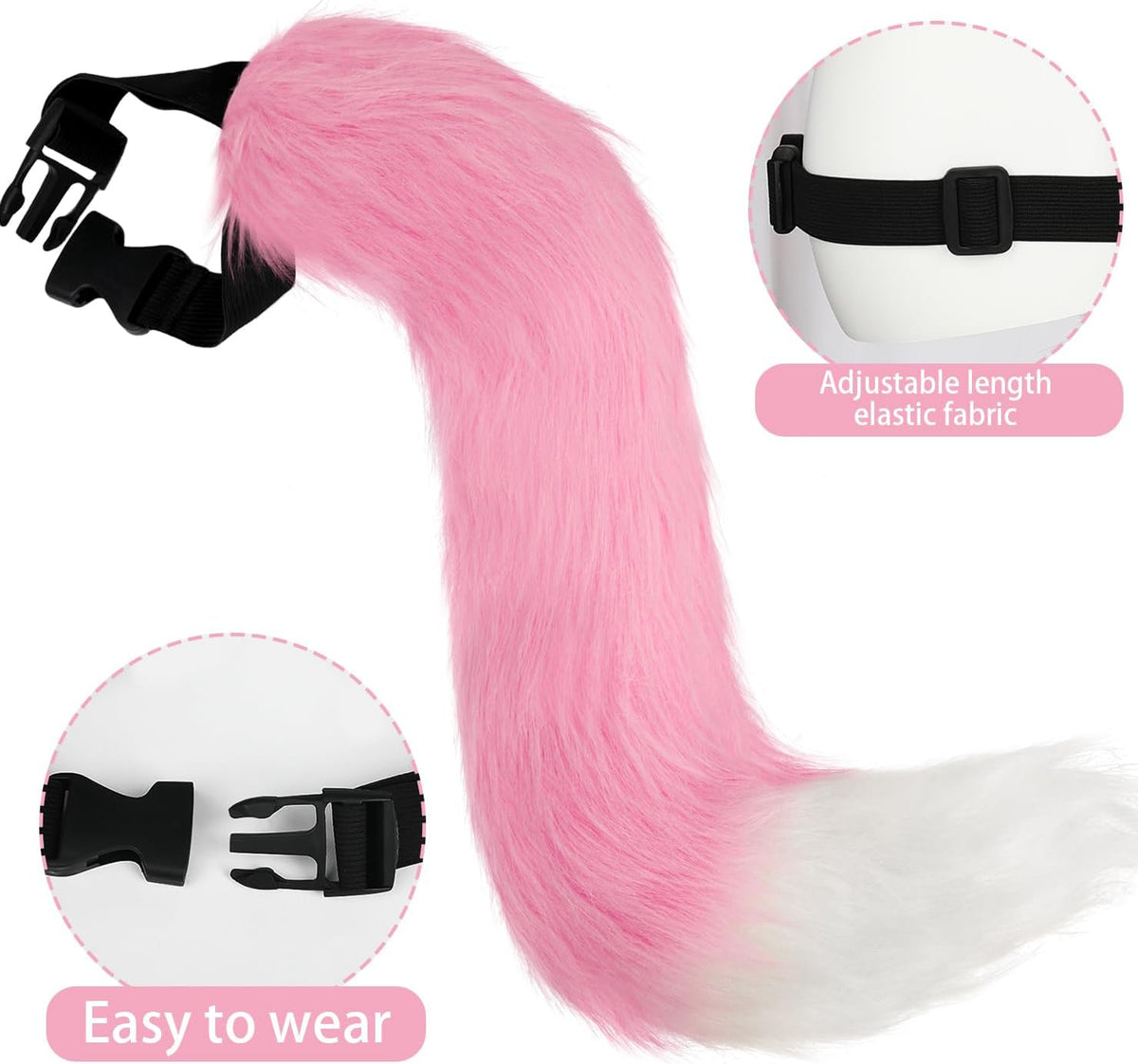 Cat Ears and Tail,Wolf Fox Ears Long Tail and Bell Lace Choker Set for Halloween,Animal Cosplay Party Costume